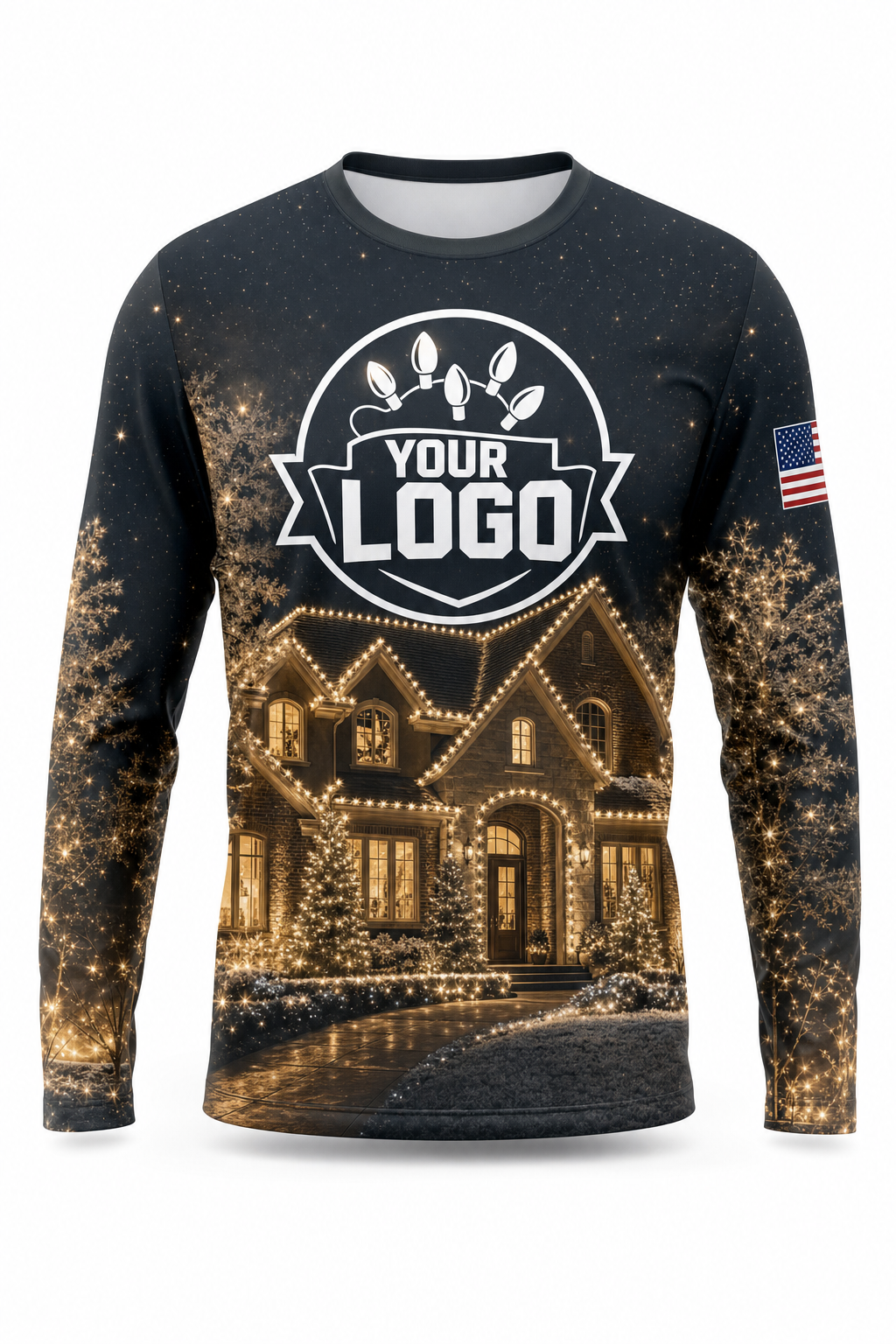 Warm white and gold Christmas light installer crew shirt