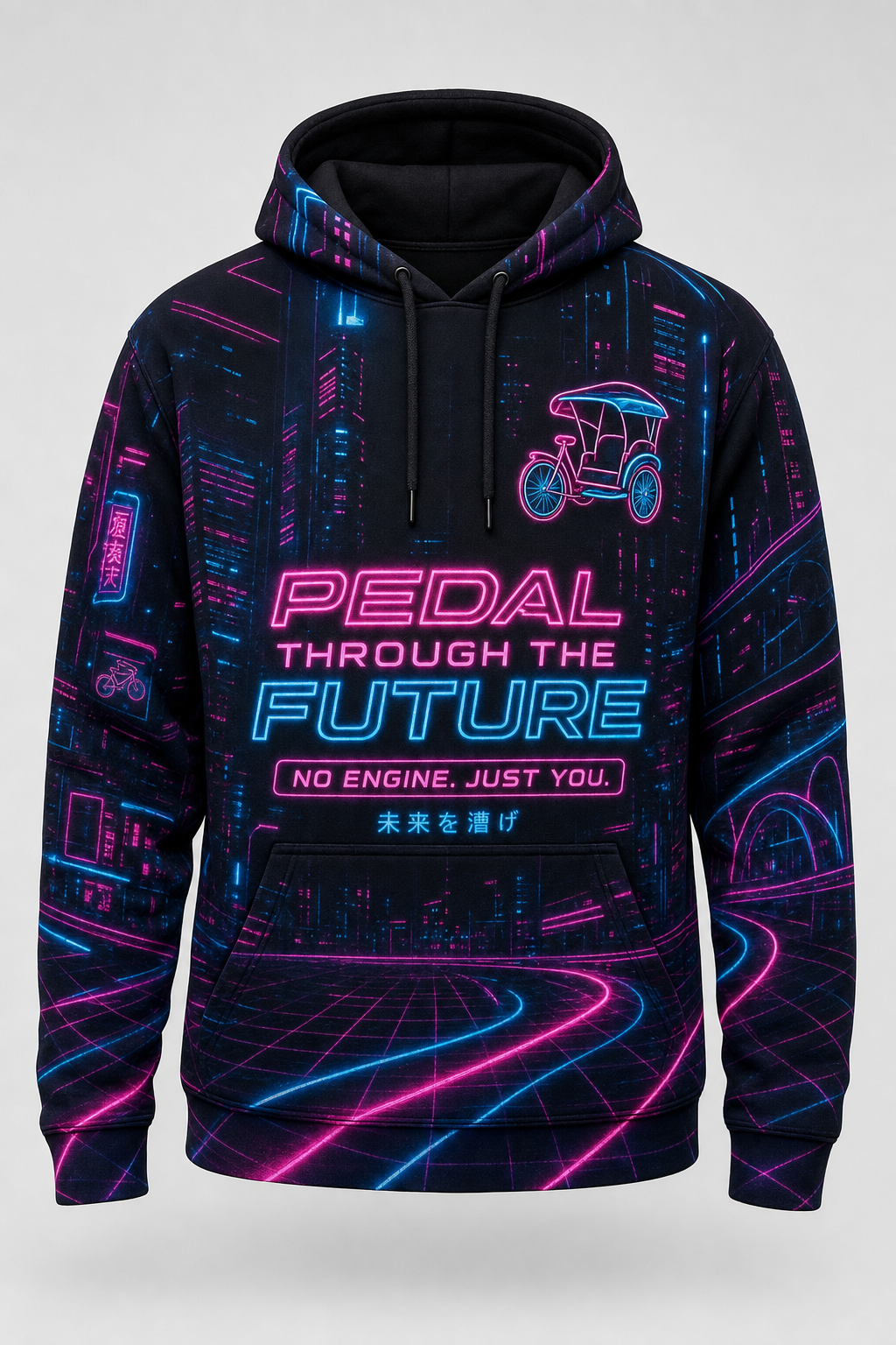 3D style showcase — 02 neon cyberpunk hoodie front