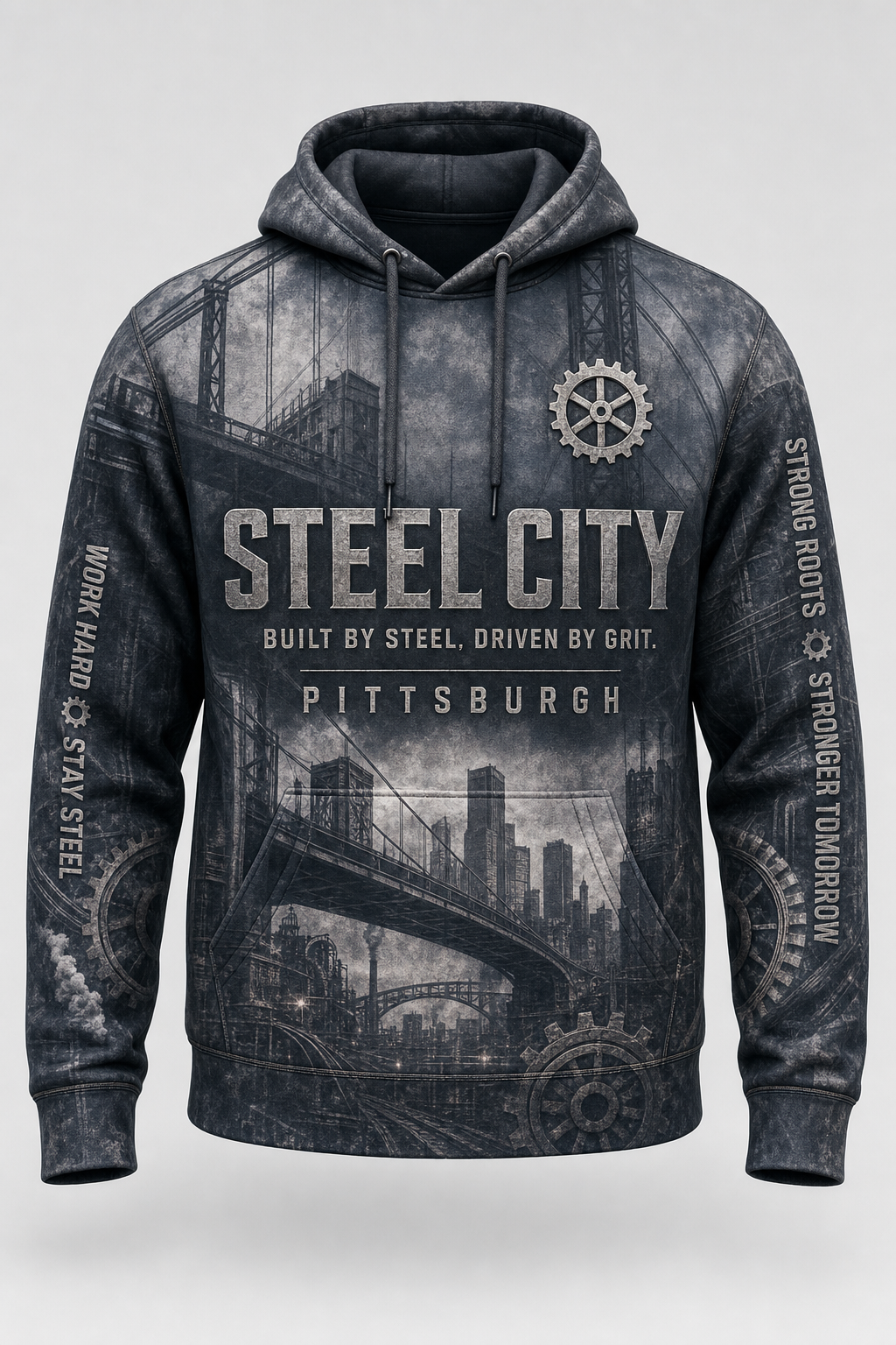 3D style showcase — 06 industrial steel hoodie front