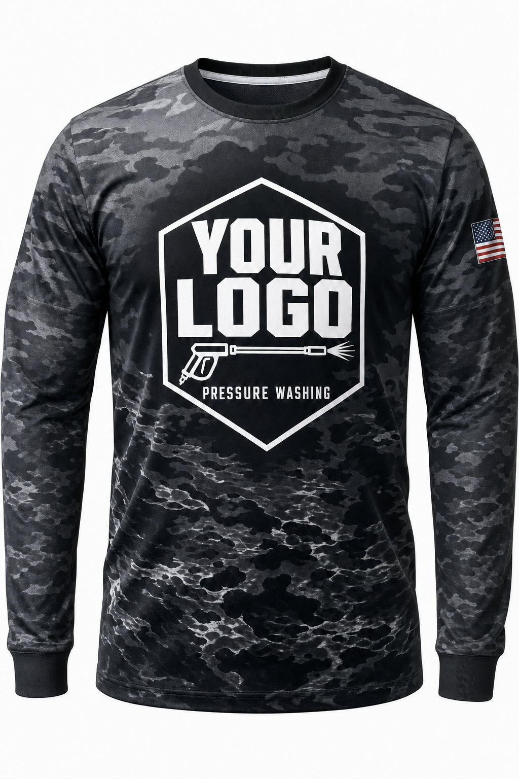 Night Ops Camo custom pressure washing crew uniform Long Sleeve — front