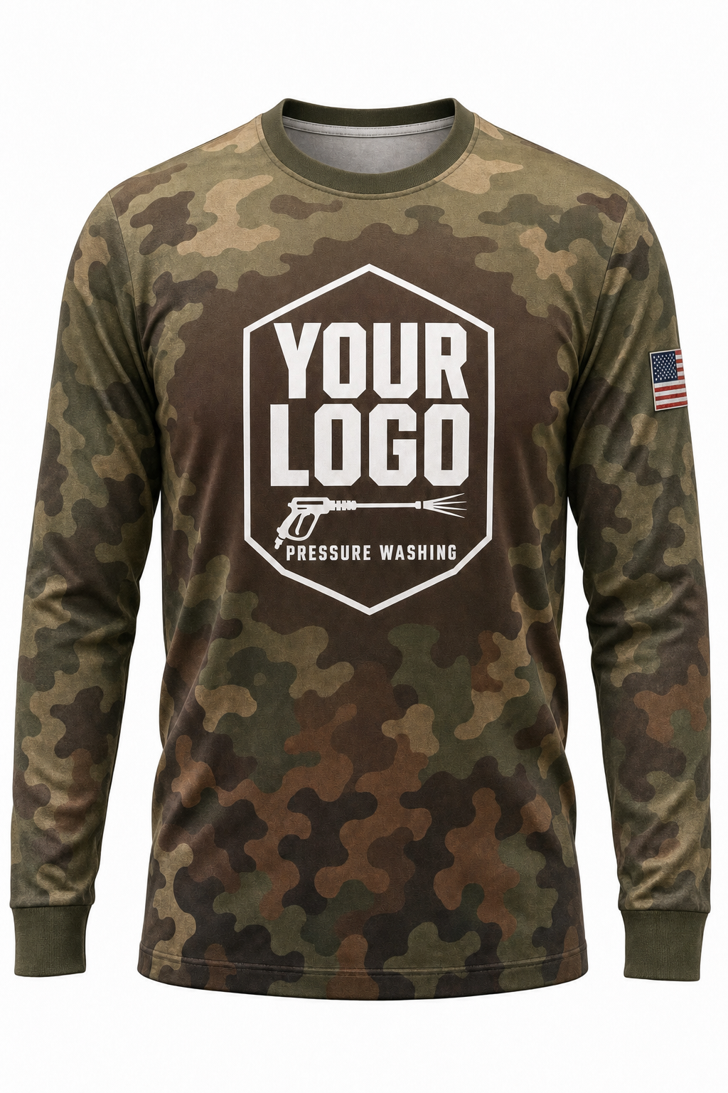 Frogskin Camo custom pressure washing crew uniform Long Sleeve — front