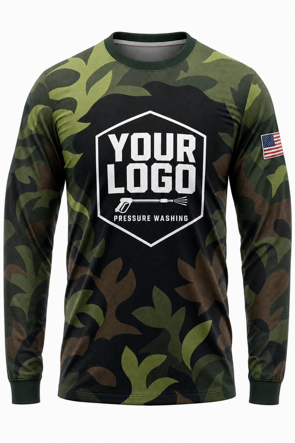 Lowland Leaf Camo custom pressure washing crew uniform Long Sleeve — front