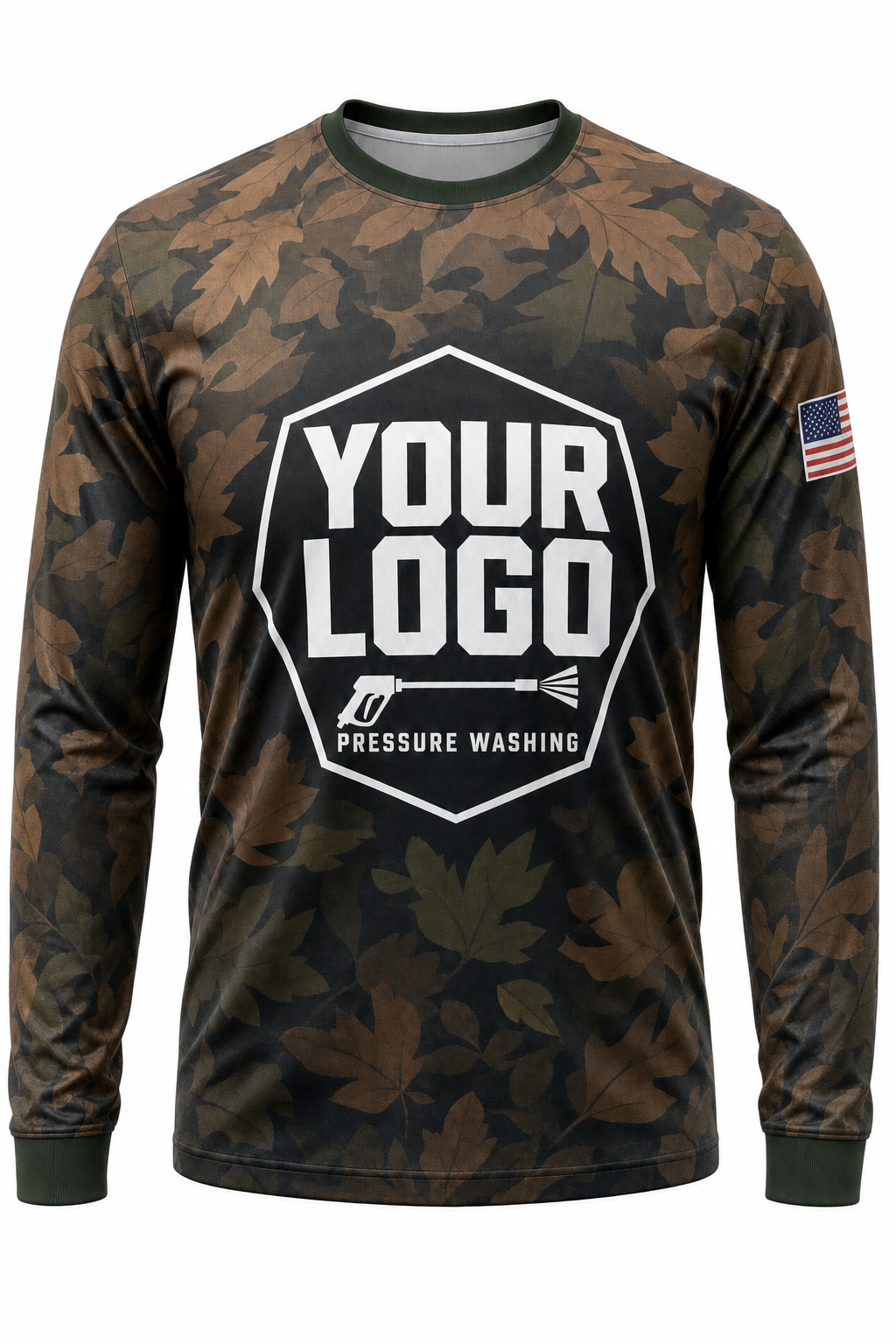 Highland Leaf Camo custom pressure washing crew uniform Long Sleeve — front