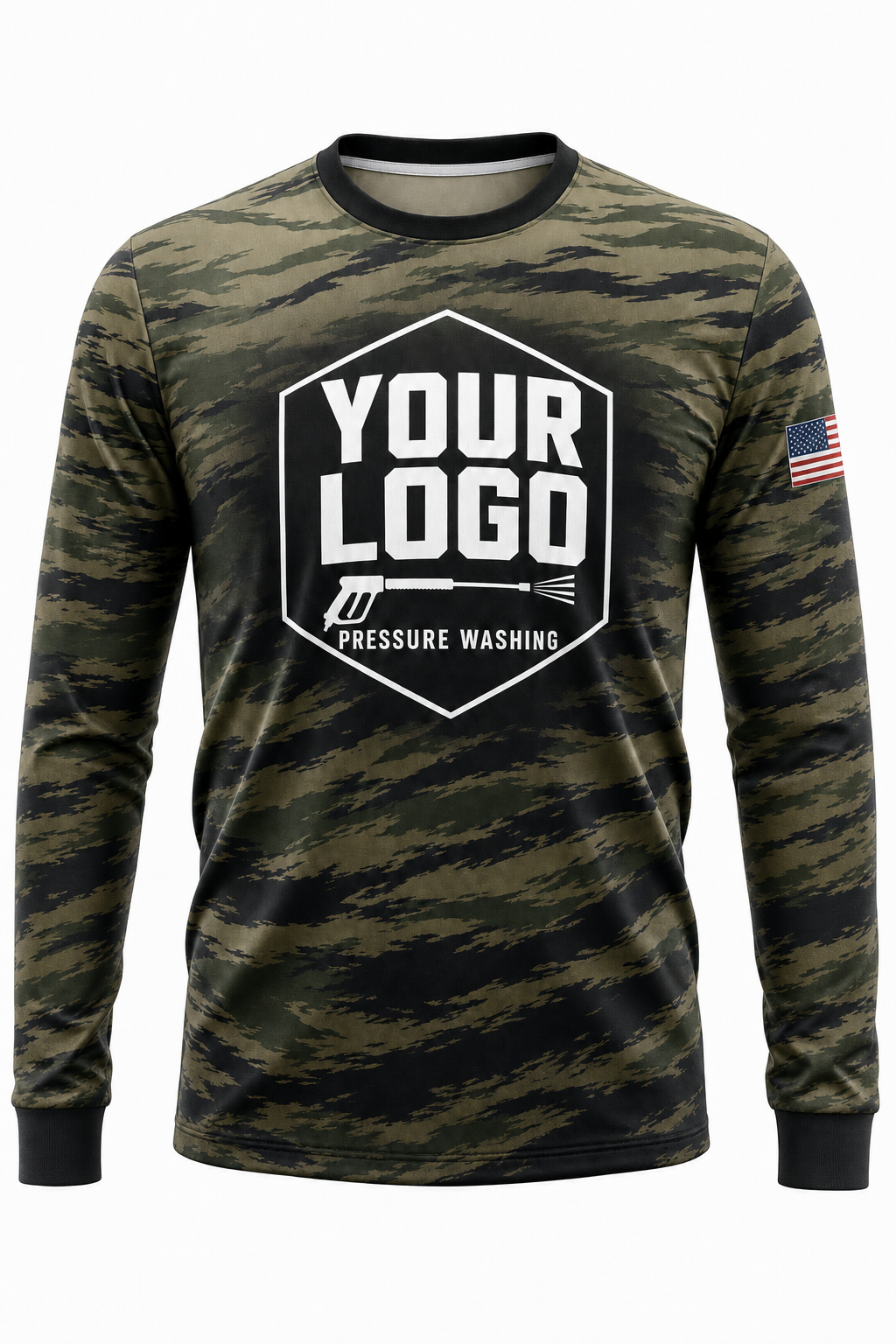 Jungle Tiger Camo custom pressure washing crew uniform Long Sleeve — front