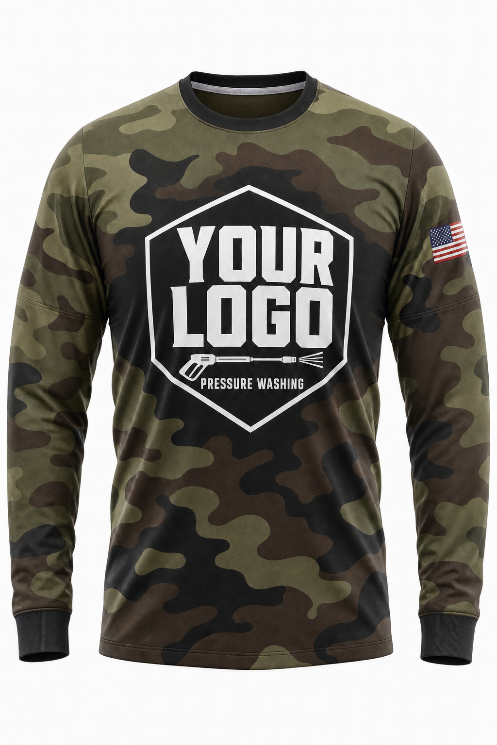 Field Woodland Camo custom pressure washing crew uniform Long Sleeve — front