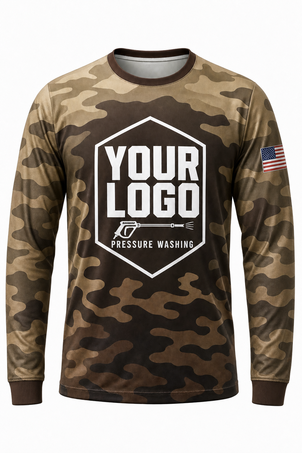 Desert Tri Camo custom pressure washing crew uniform Long Sleeve — front