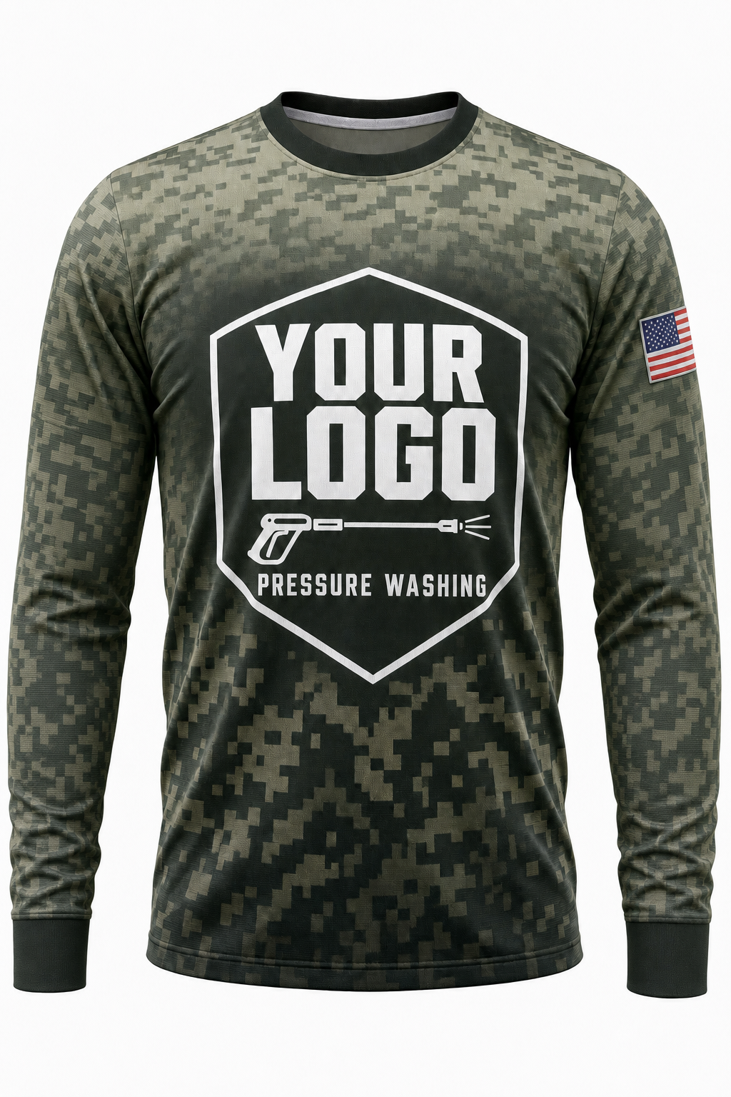 Night Grid Camo custom pressure washing crew uniform Long Sleeve — front