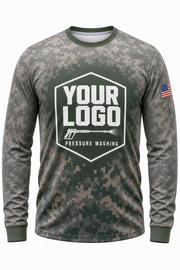 Universal Pixel Camo custom pressure washing crew uniform Long Sleeve — front