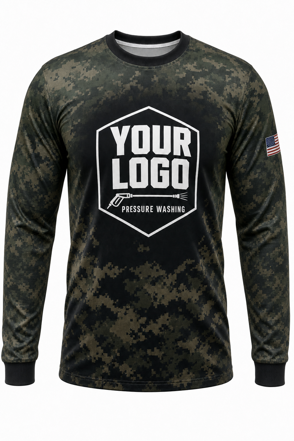Deepwood Pixel Camo custom pressure washing crew uniform Long Sleeve — front