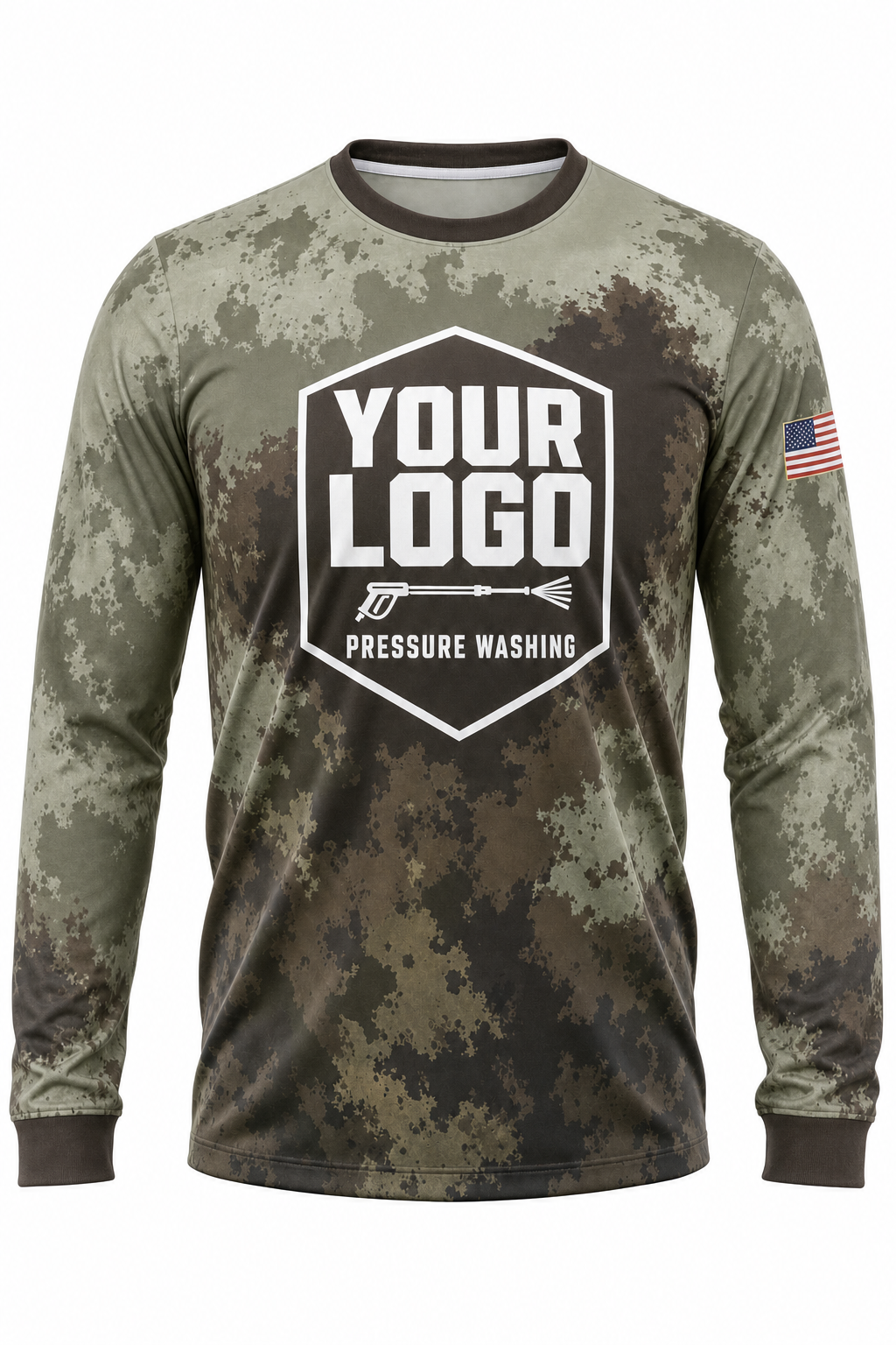 Brush Blend Camo custom pressure washing crew uniform Long Sleeve — front