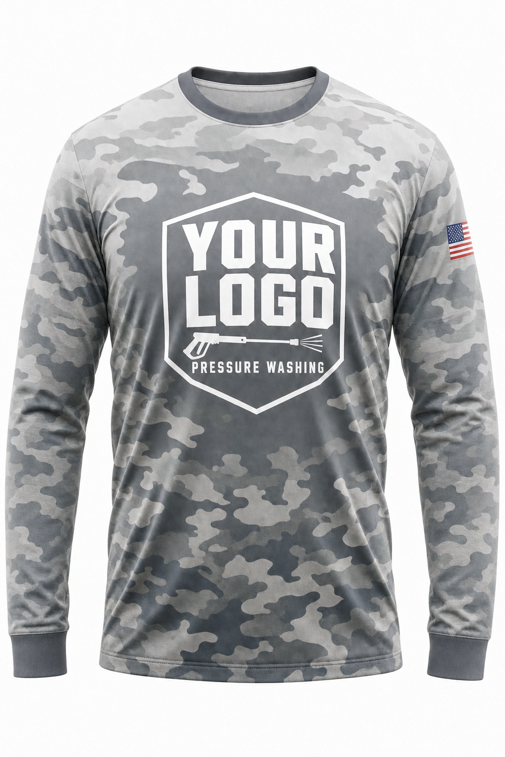 Winter Overwhite Camo custom pressure washing crew uniform Long Sleeve — front