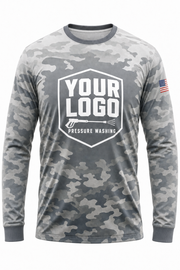 Winter Overwhite Camo custom pressure washing crew uniform Long Sleeve — front