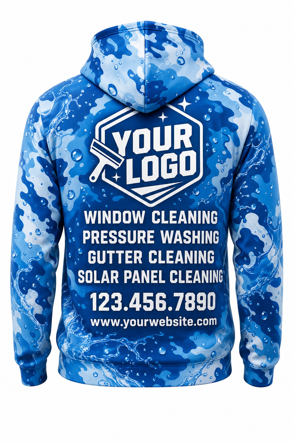 Aqua Camo custom window cleaning crew uniform hoodie — back (hoodie-back)