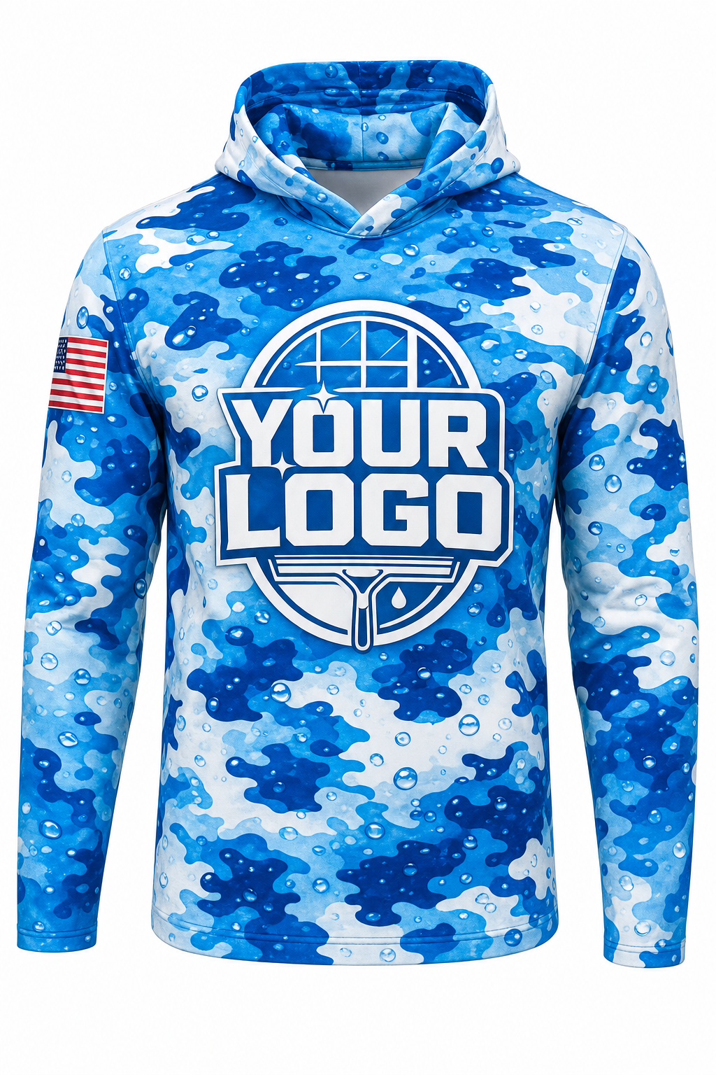 Aqua Camo custom window cleaning crew uniform hoodie — front (hoodie-front)