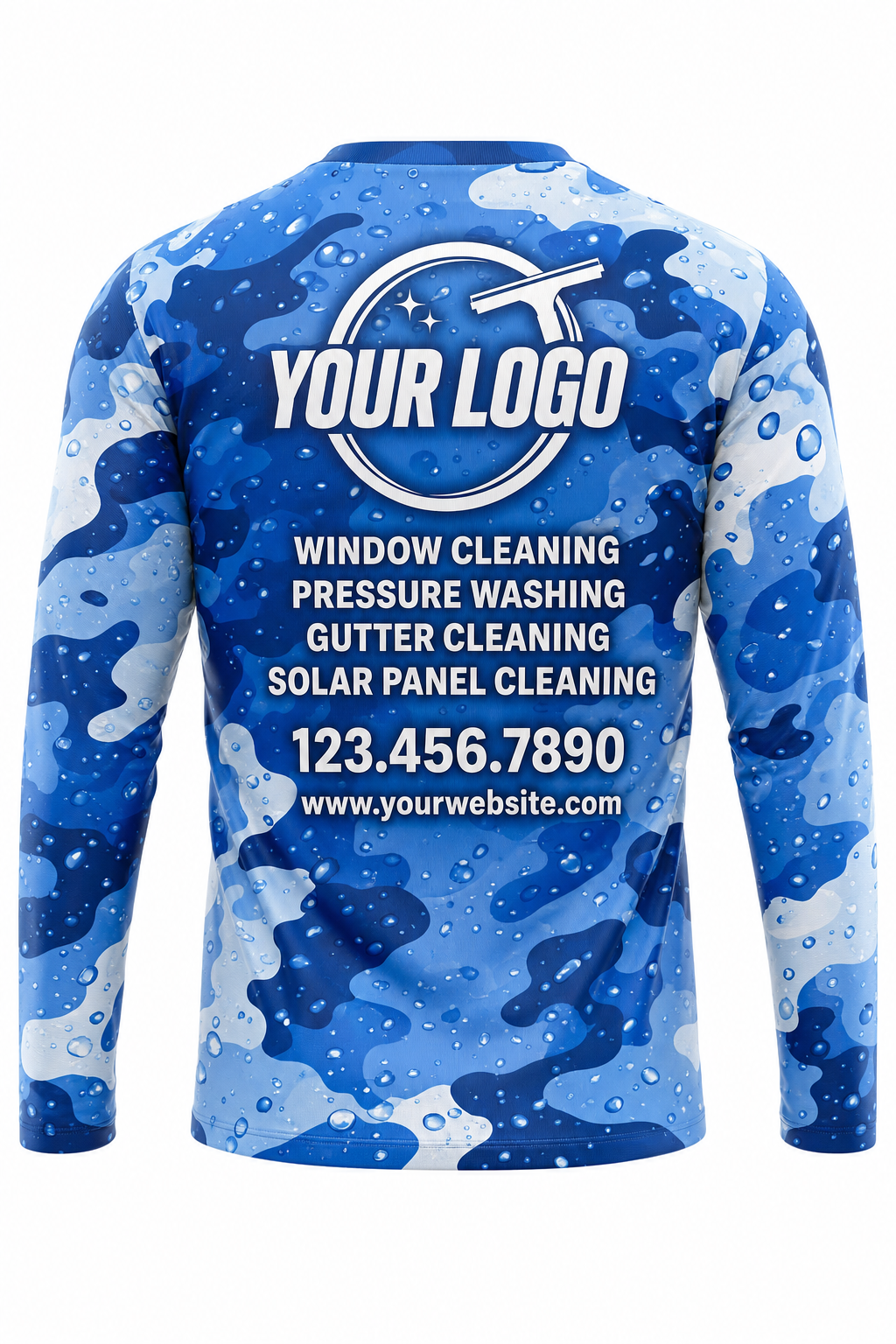 Aqua Camo custom window cleaning crew uniform long-sleeve shirt — back (longsleeve-back)