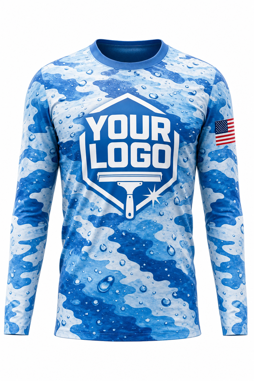 Aqua Camo custom window cleaning crew uniform long-sleeve shirt — front (longsleeve-front)