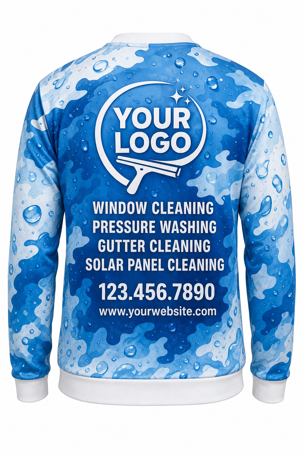 Aqua Camo custom window cleaning crew uniform sweatshirt — back (sweatshirt-back)