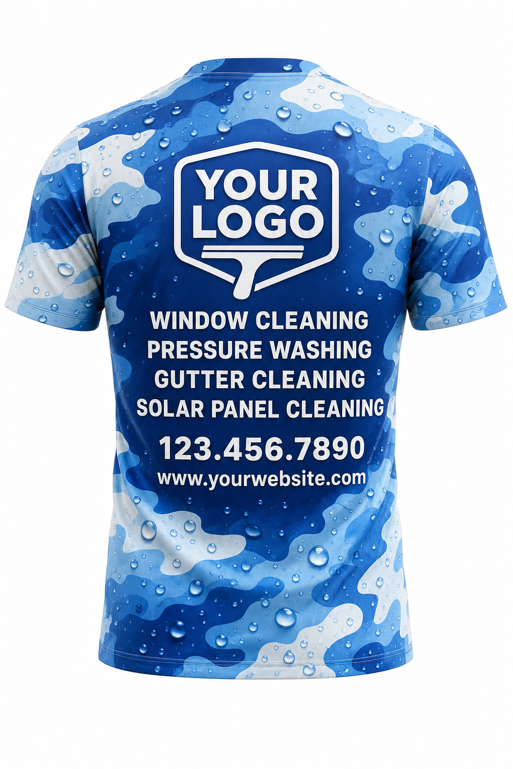 Aqua Camo custom window cleaning crew uniform t-shirt — back (tee-back)