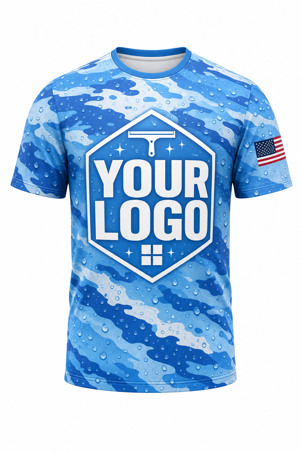 Aqua Camo custom window cleaning crew uniform t-shirt — front (tee-front)