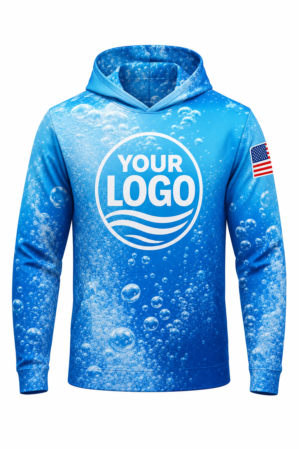Azure Bubbles custom pool cleaning crew uniform hoodie — front (hoodie-front)