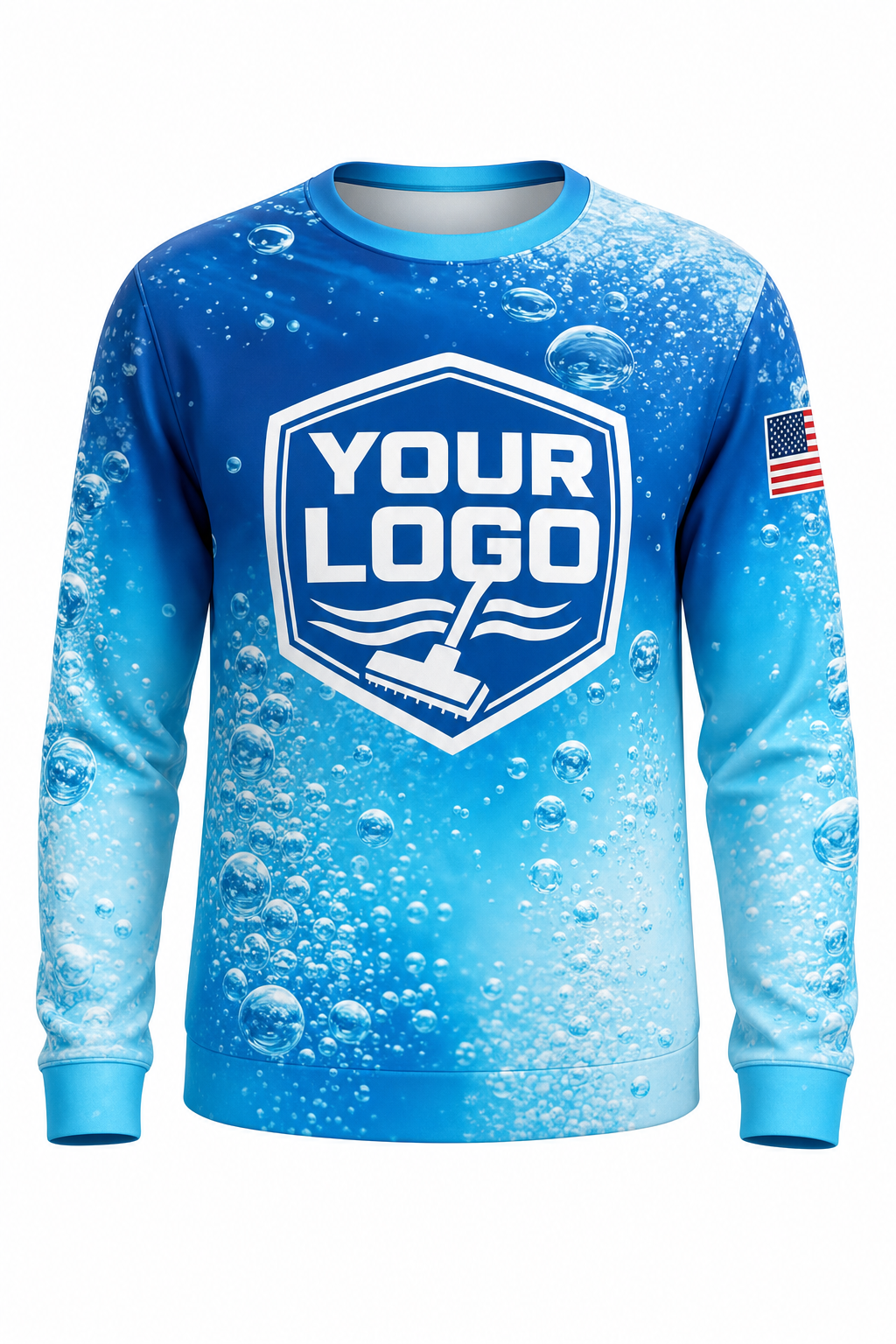 Azure Bubbles custom pool cleaning crew uniform sweatshirt — front (sweatshirt-front)