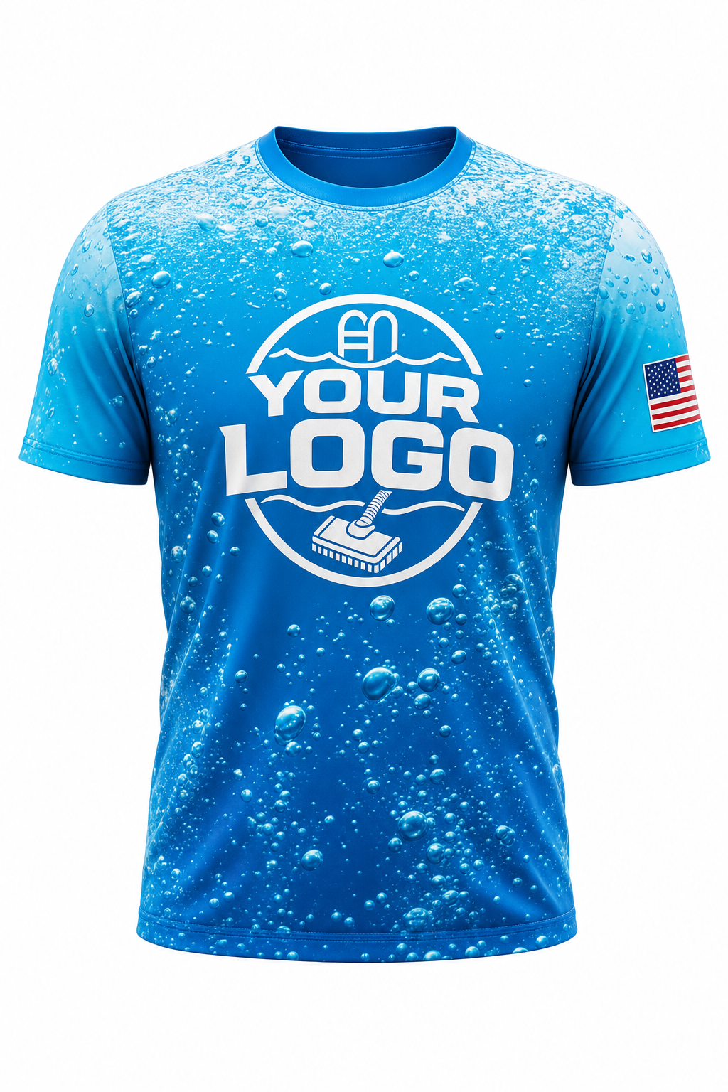 Azure Bubbles custom pool cleaning crew uniform t-shirt — front (tee-front)