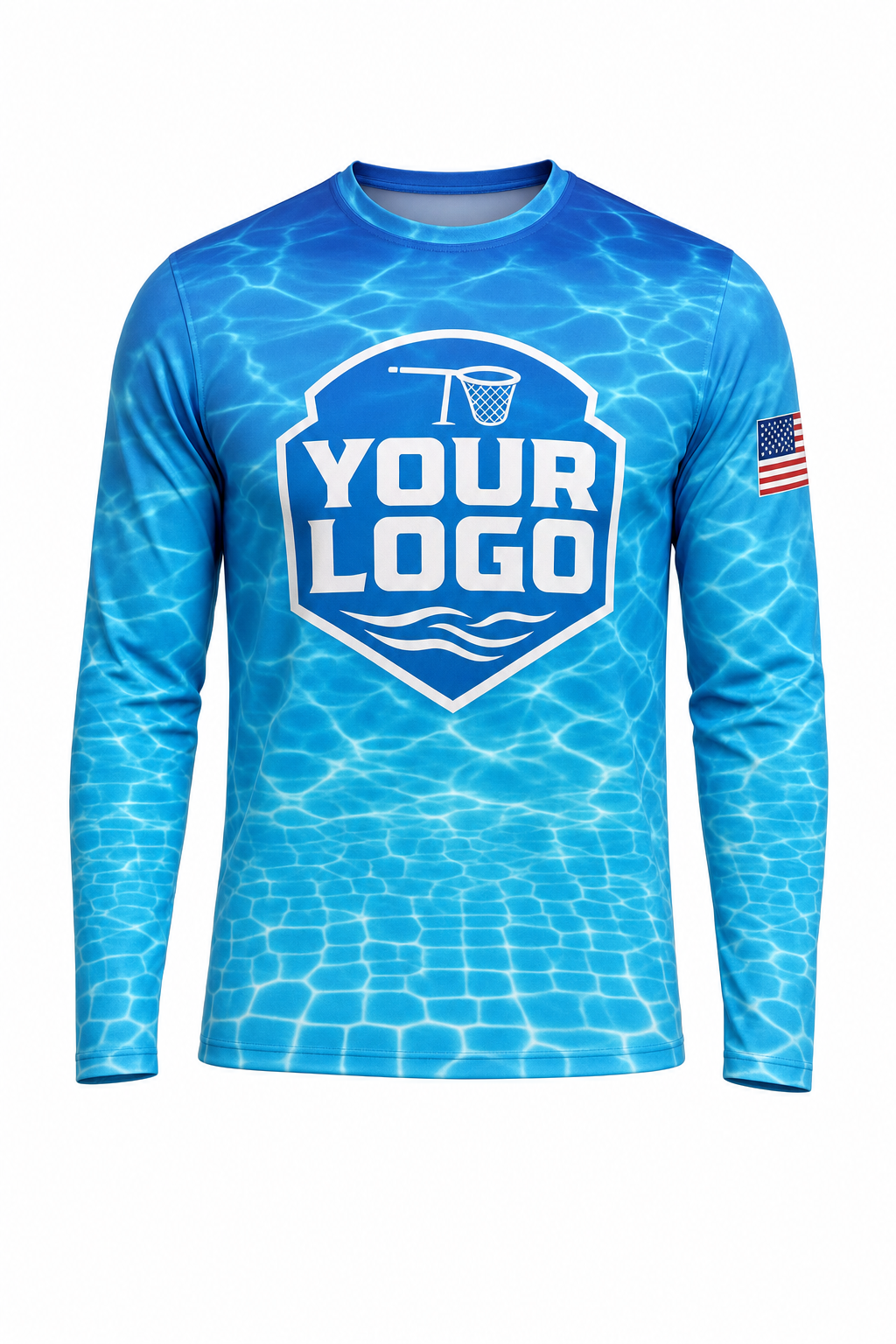 Azure Caustics custom pool cleaning crew uniform long-sleeve shirt — front (longsleeve-front)