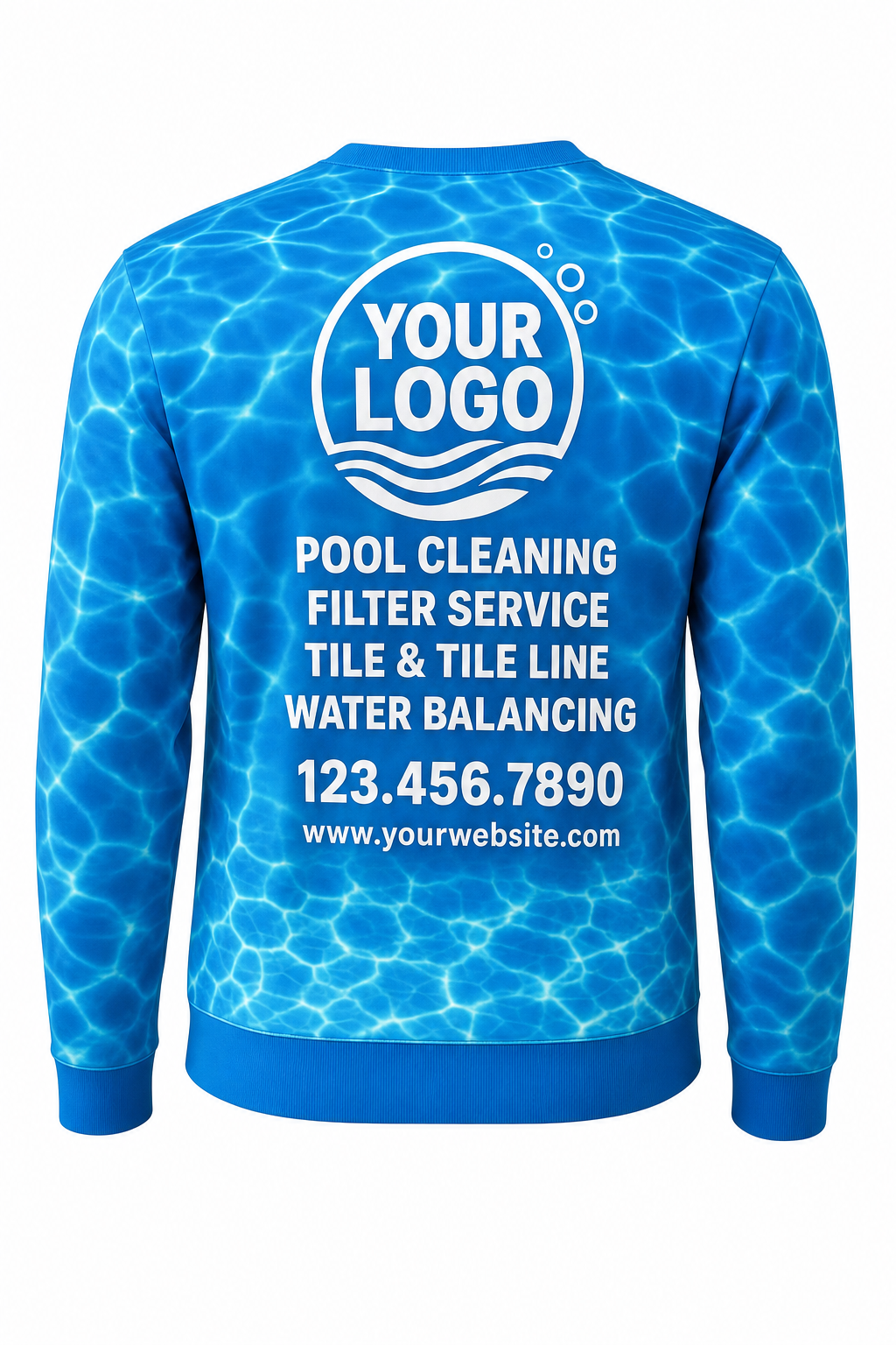 Azure Caustics custom pool cleaning crew uniform sweatshirt — back (sweatshirt-back)