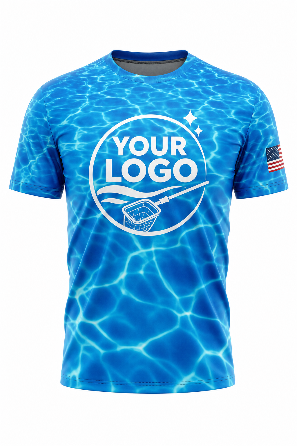 Azure Caustics custom pool cleaning crew uniform t-shirt — front (tee-front)