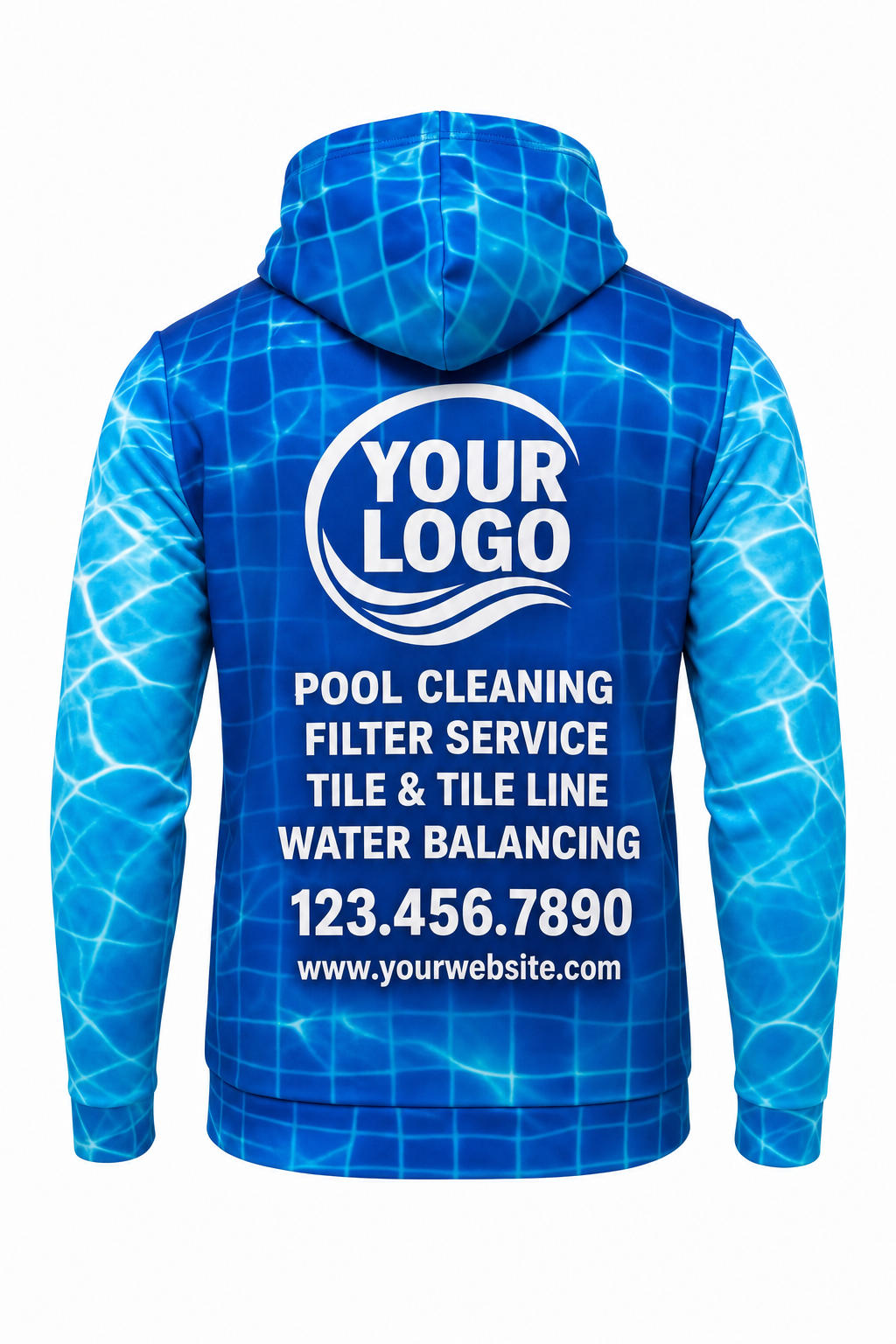 Azure Mosaic custom pool cleaning crew uniform hoodie — back (hoodie-back)