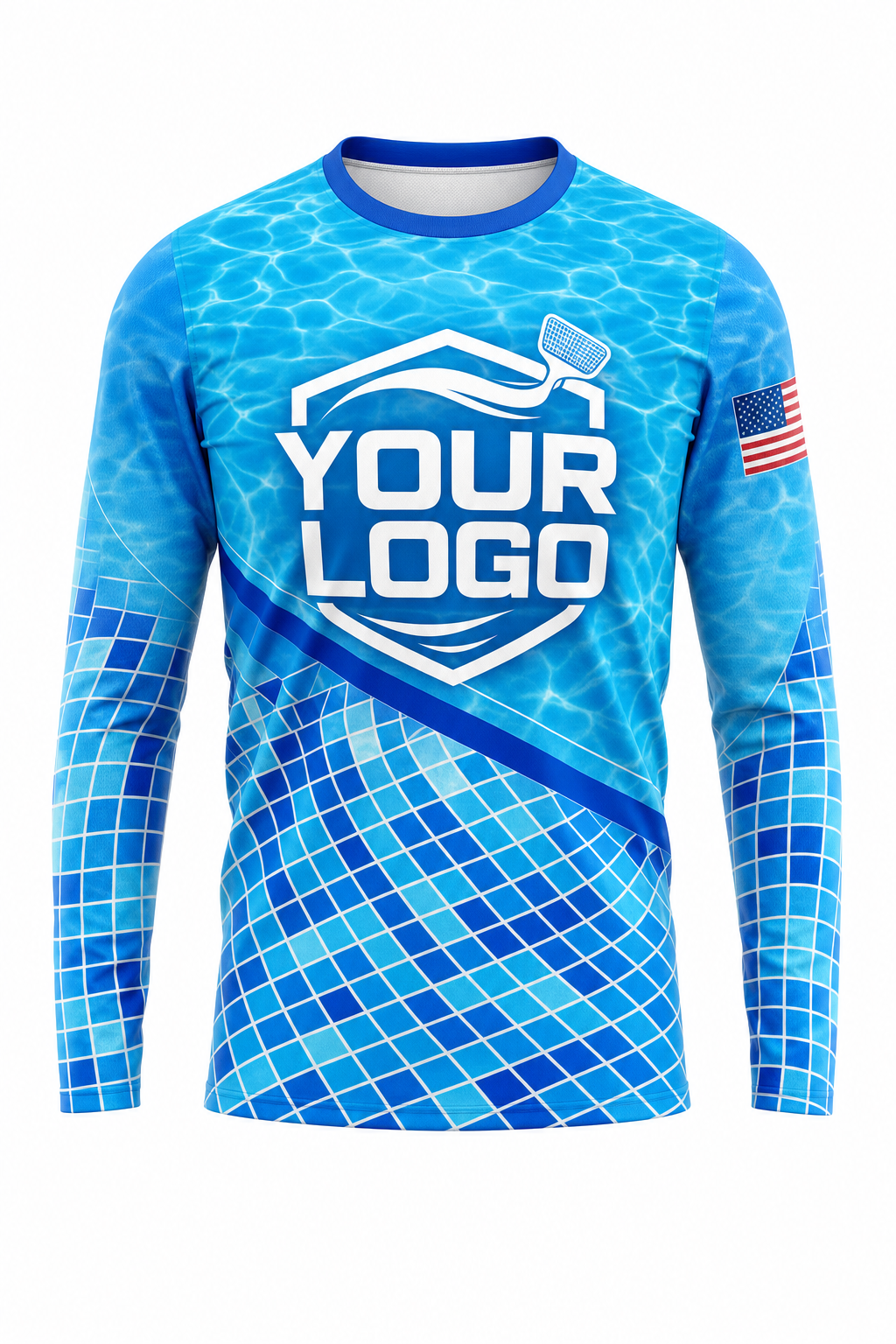 Azure Mosaic custom pool cleaning crew uniform long-sleeve shirt — front (longsleeve-front)