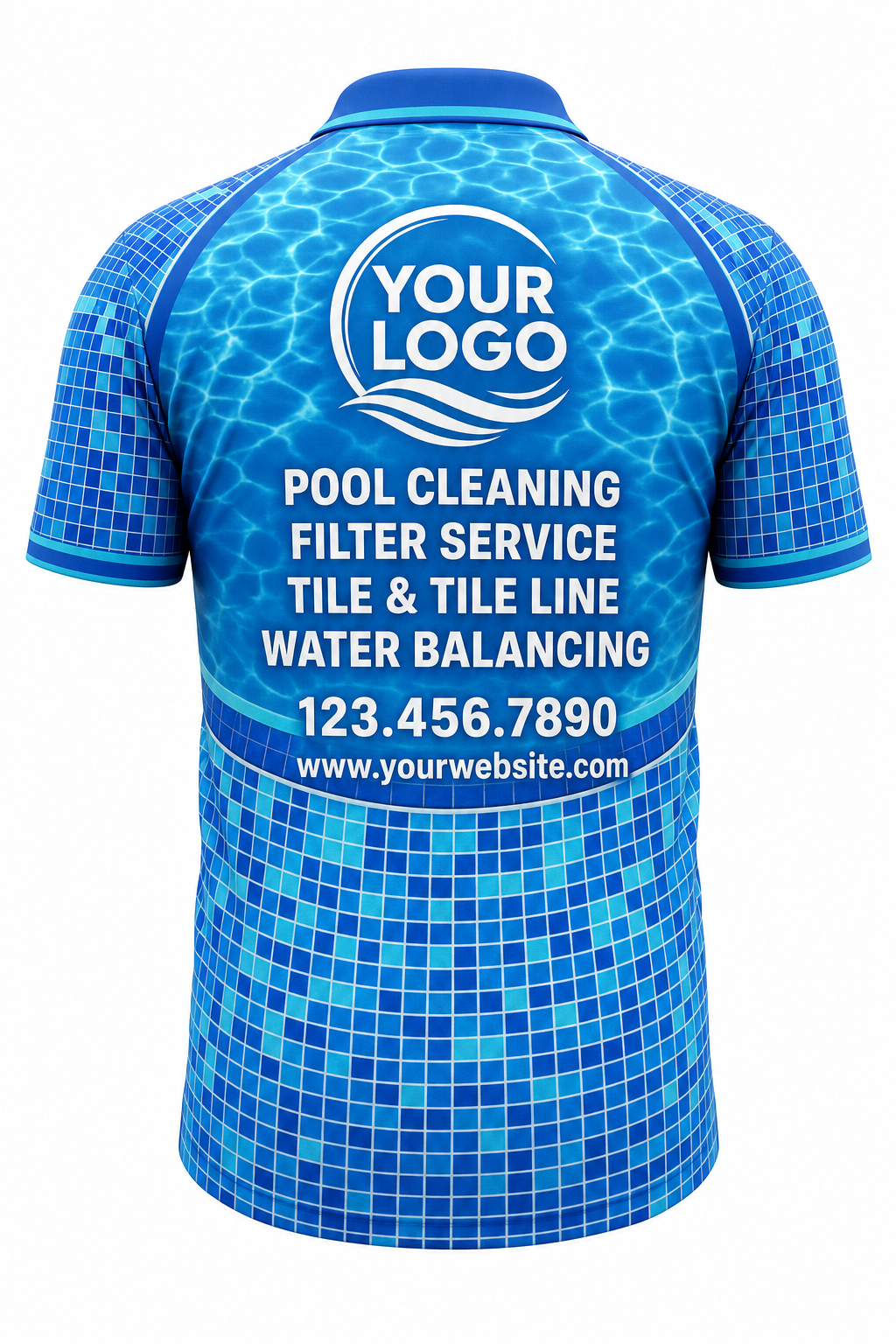 Azure Mosaic custom pool cleaning crew uniform polo shirt — back (polo-back)