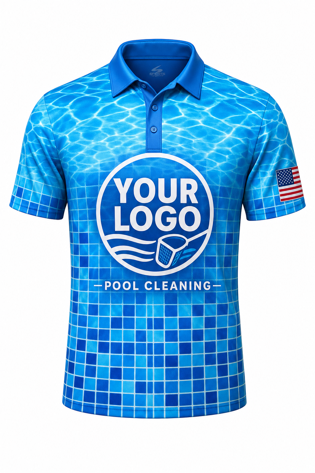 Azure Mosaic custom pool cleaning crew uniform polo shirt — front (polo-front)