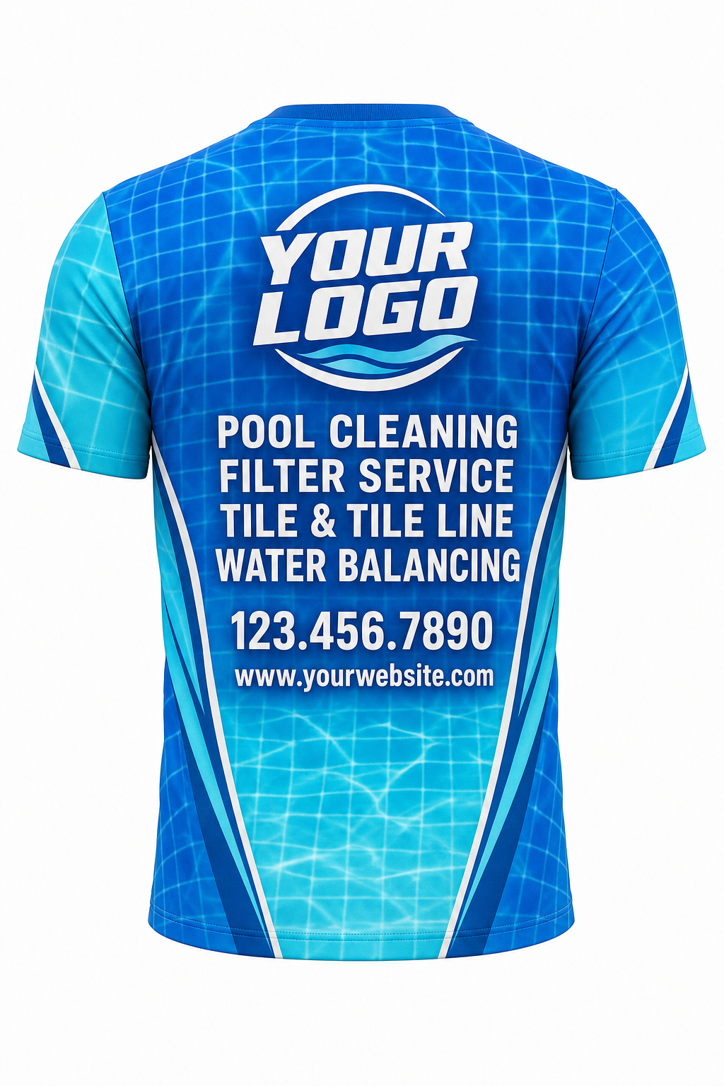 Azure Mosaic custom pool cleaning crew uniform t-shirt — back (tee-back)