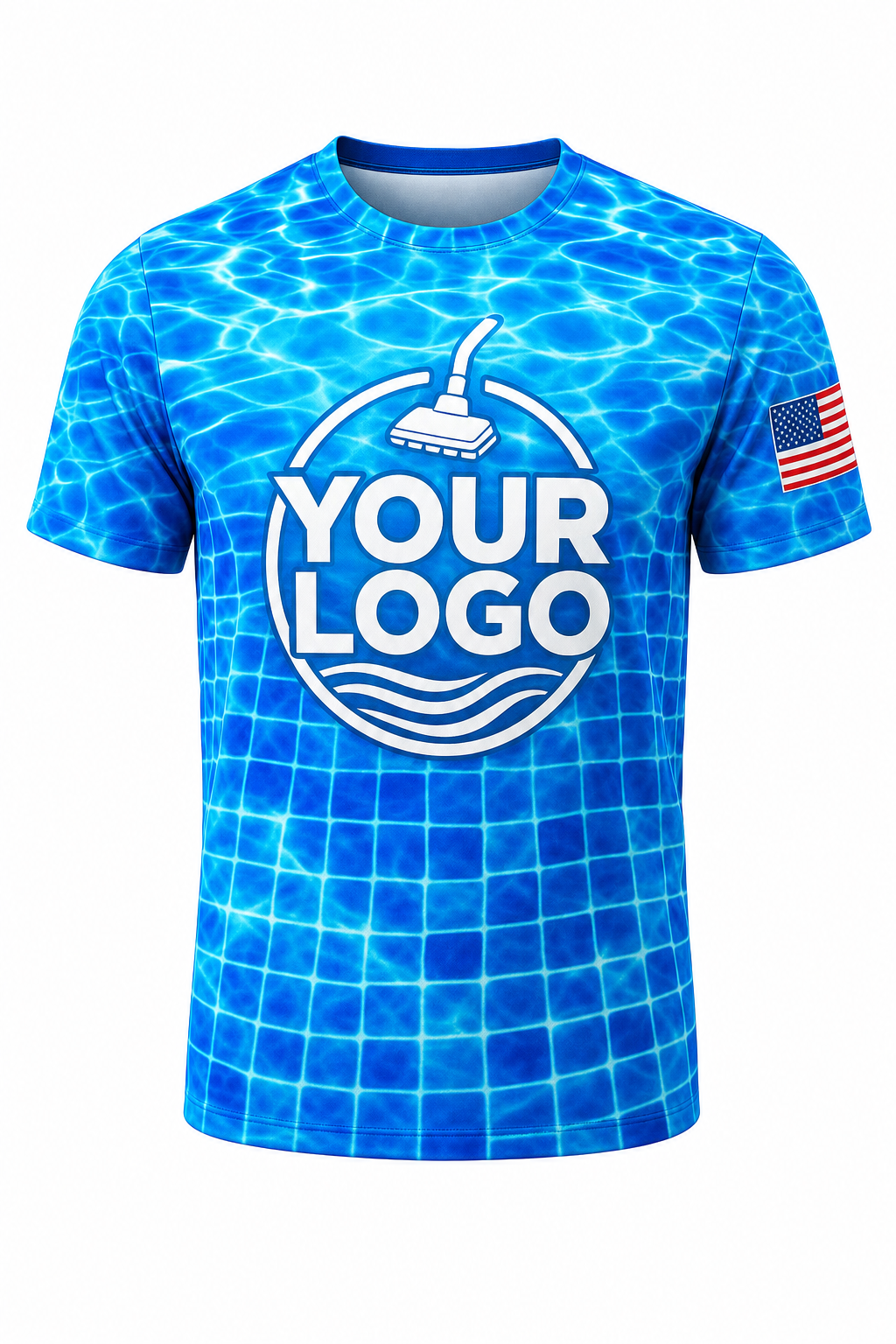 Azure Mosaic custom pool cleaning crew uniform t-shirt — front (tee-front)
