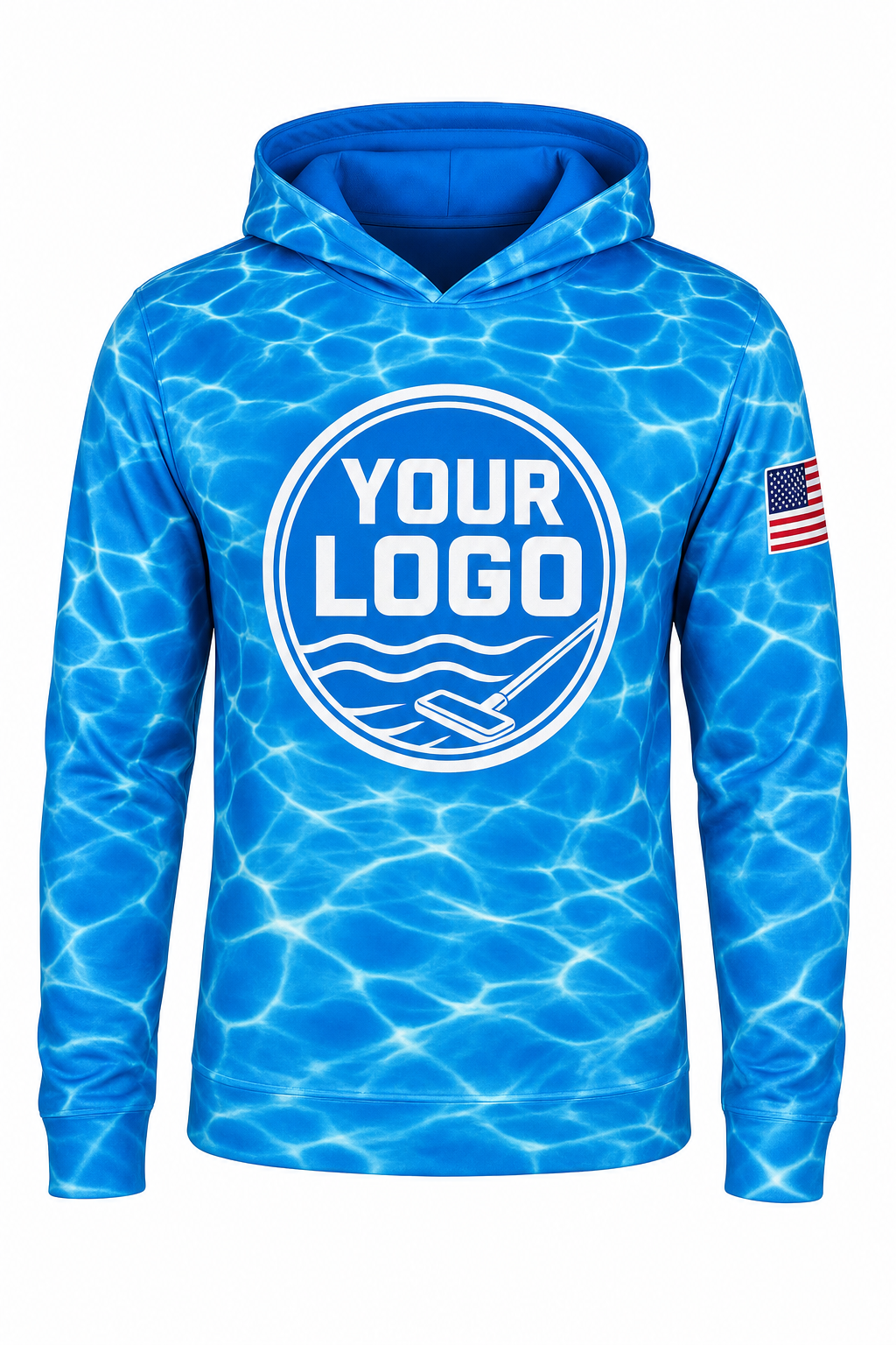 Azure Ripple custom pool cleaning crew uniform hoodie — front (hoodie-front)