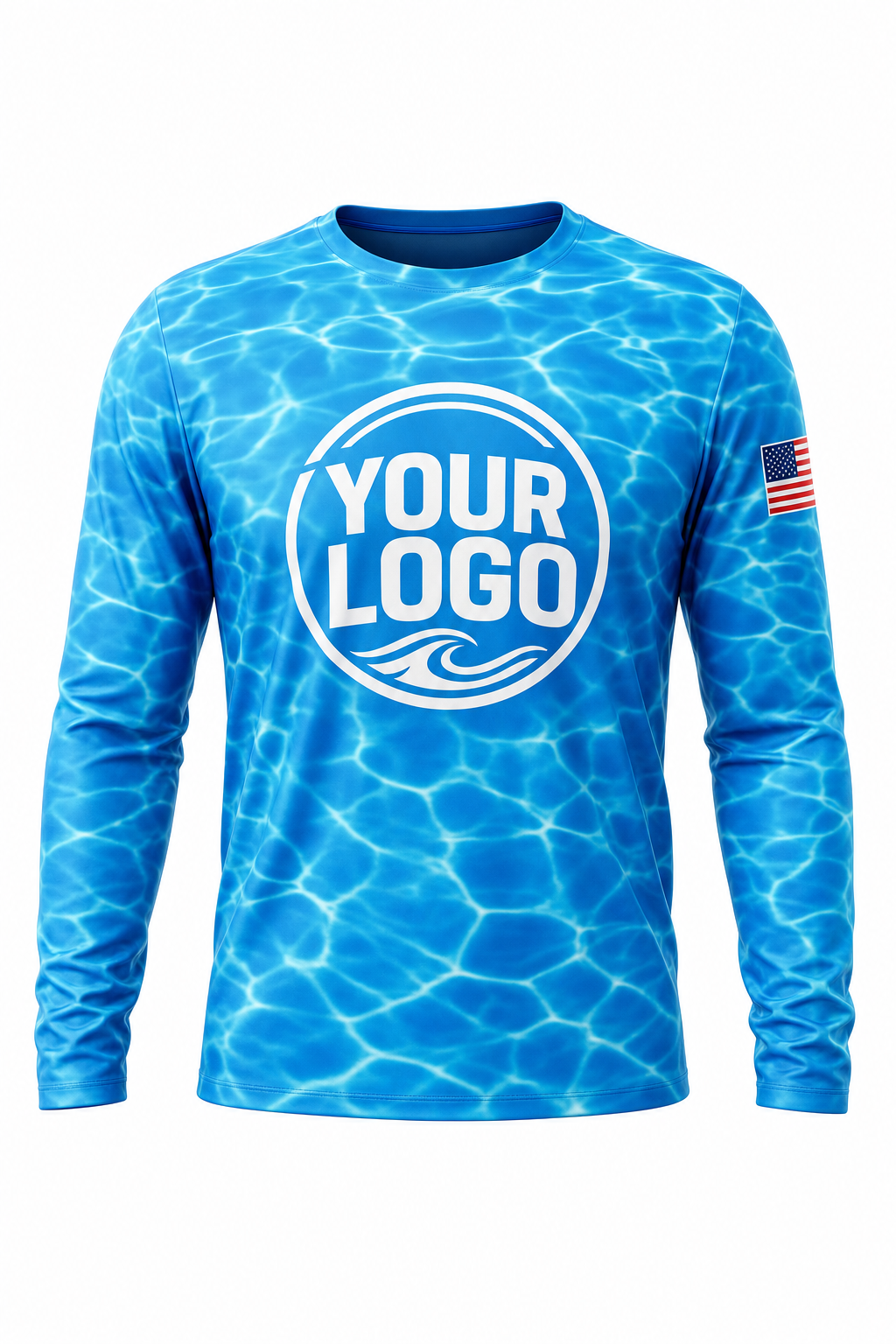 Azure Ripple custom pool cleaning crew uniform long-sleeve shirt — front (longsleeve-front)