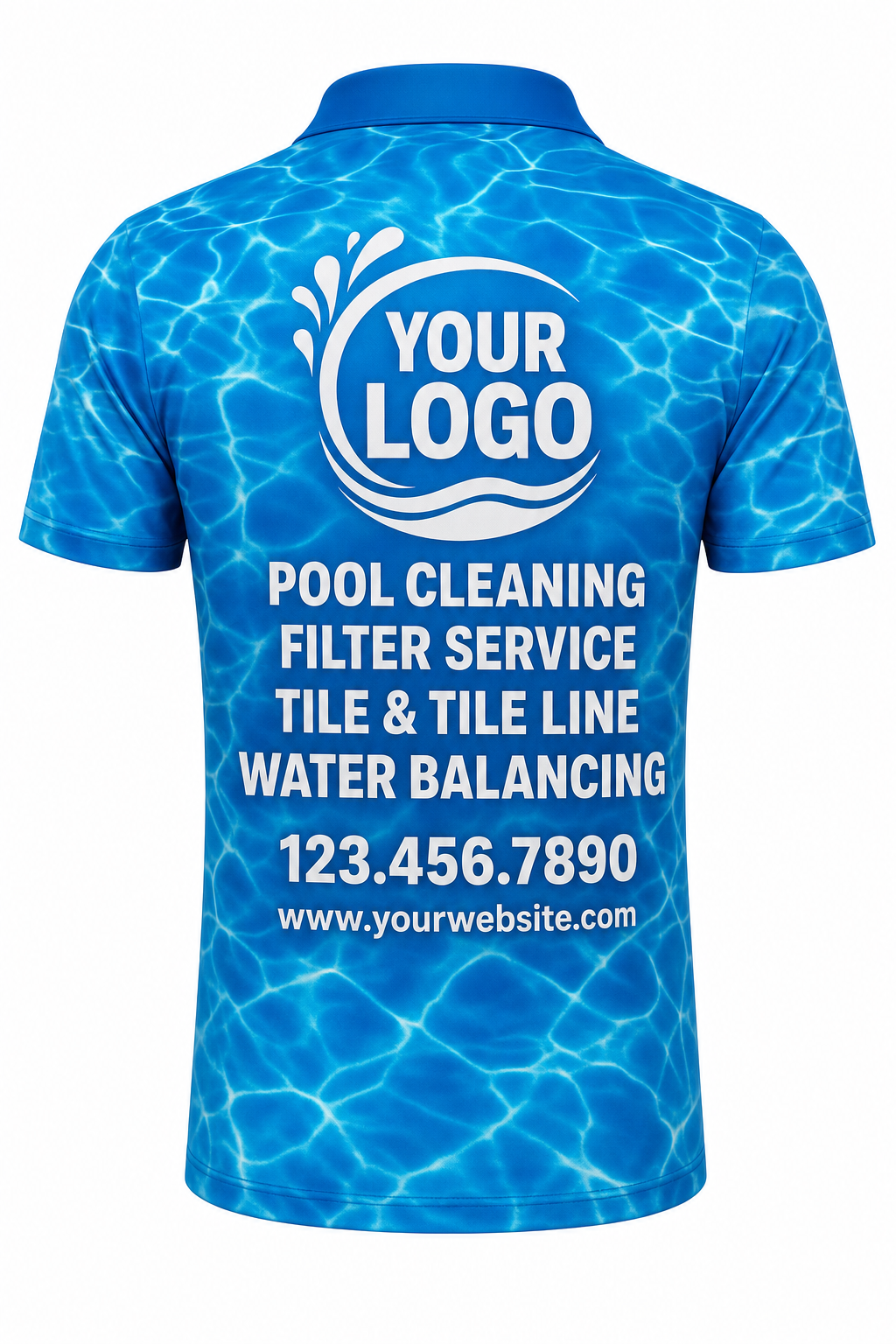 Azure Ripple custom pool cleaning crew uniform polo shirt — back (polo-back)