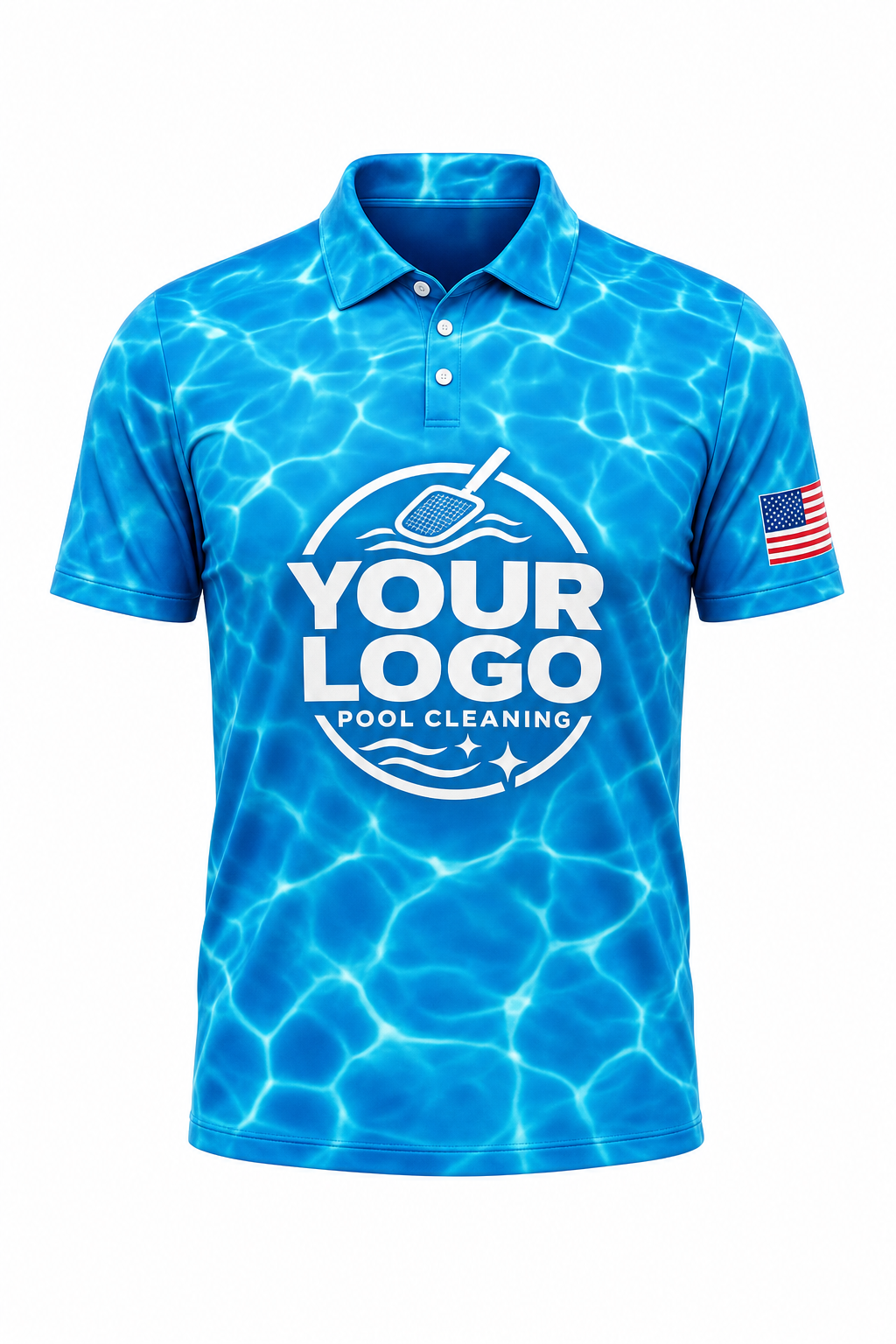 Azure Ripple custom pool cleaning crew uniform polo shirt — front (polo-front)