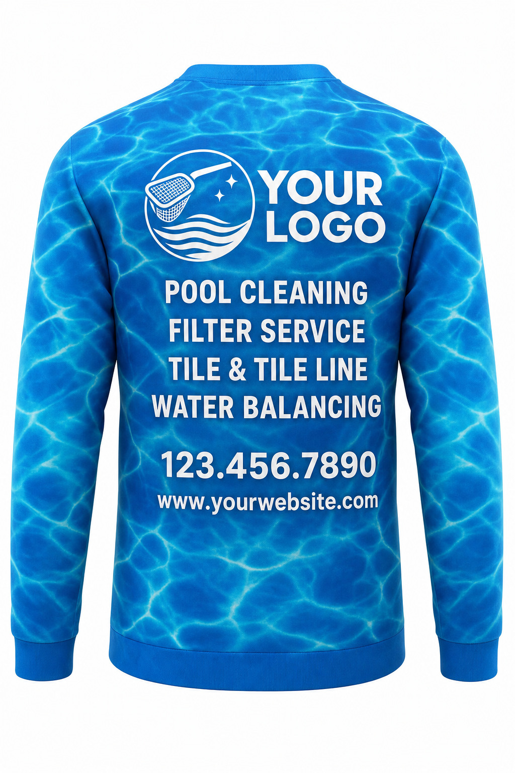 Azure Ripple custom pool cleaning crew uniform sweatshirt — back (sweatshirt-back)