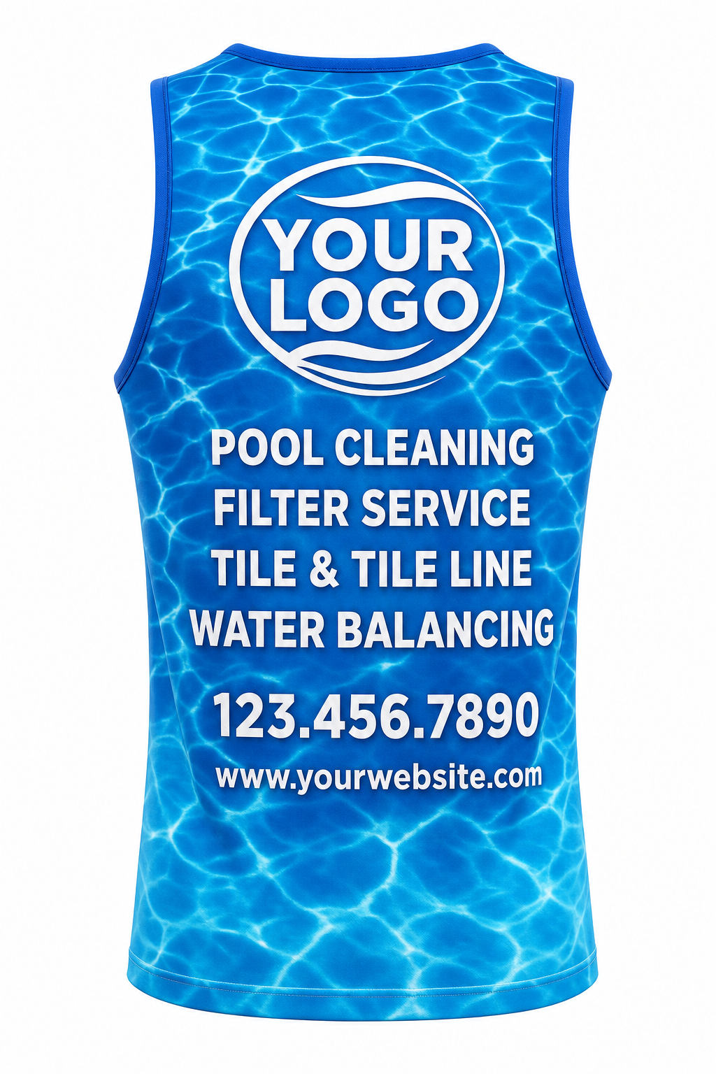 Azure Ripple custom pool cleaning & service crew uniform Tank Top — back
