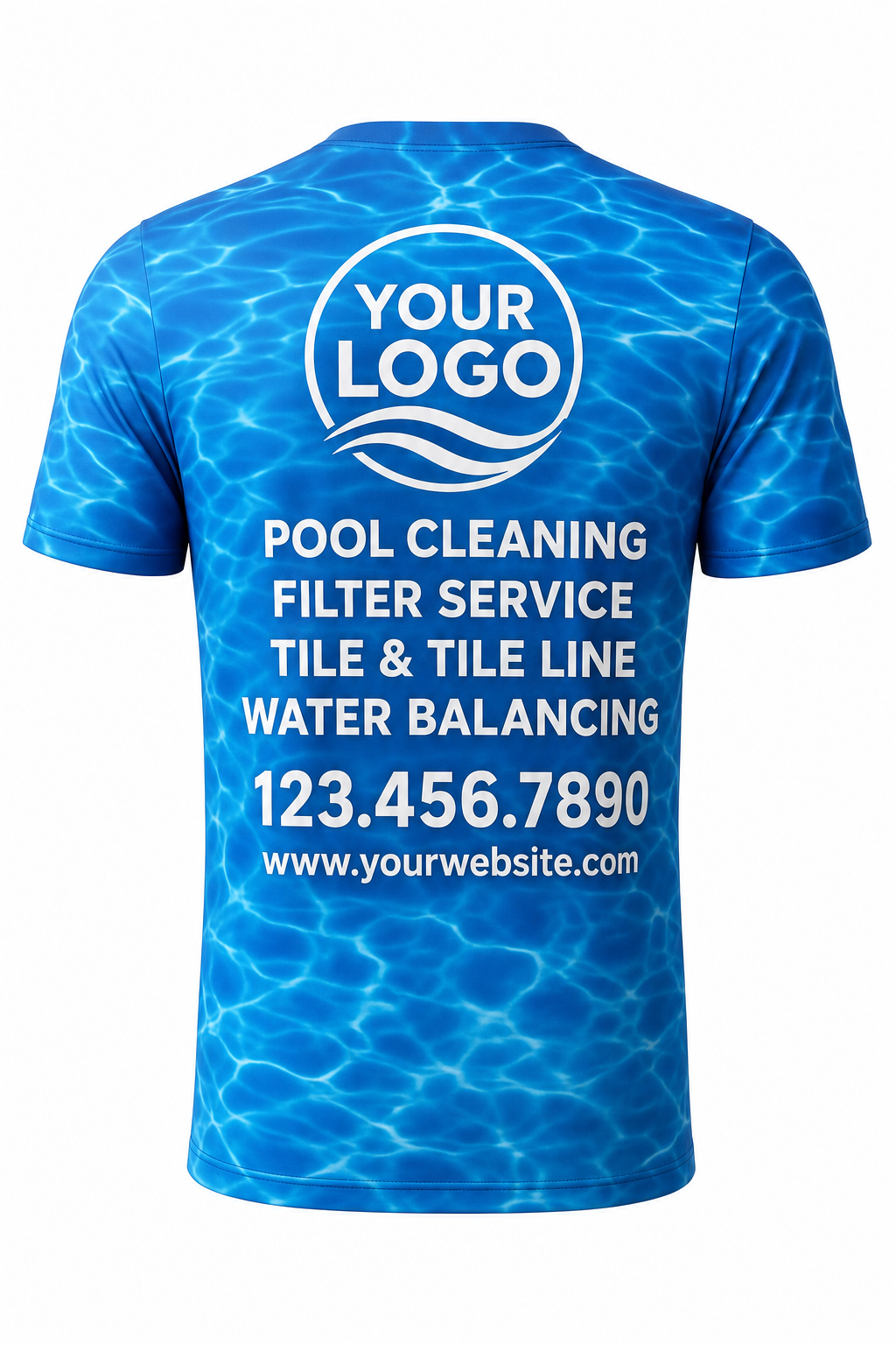 Azure Ripple custom pool cleaning crew uniform t-shirt — back (tee-back)
