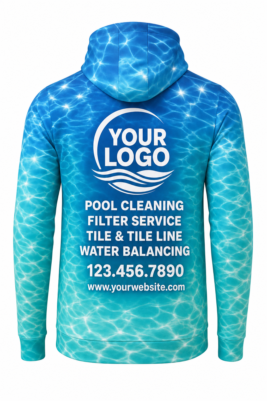 Azure Sun Sparkle custom pool cleaning crew uniform hoodie — back (hoodie-back)