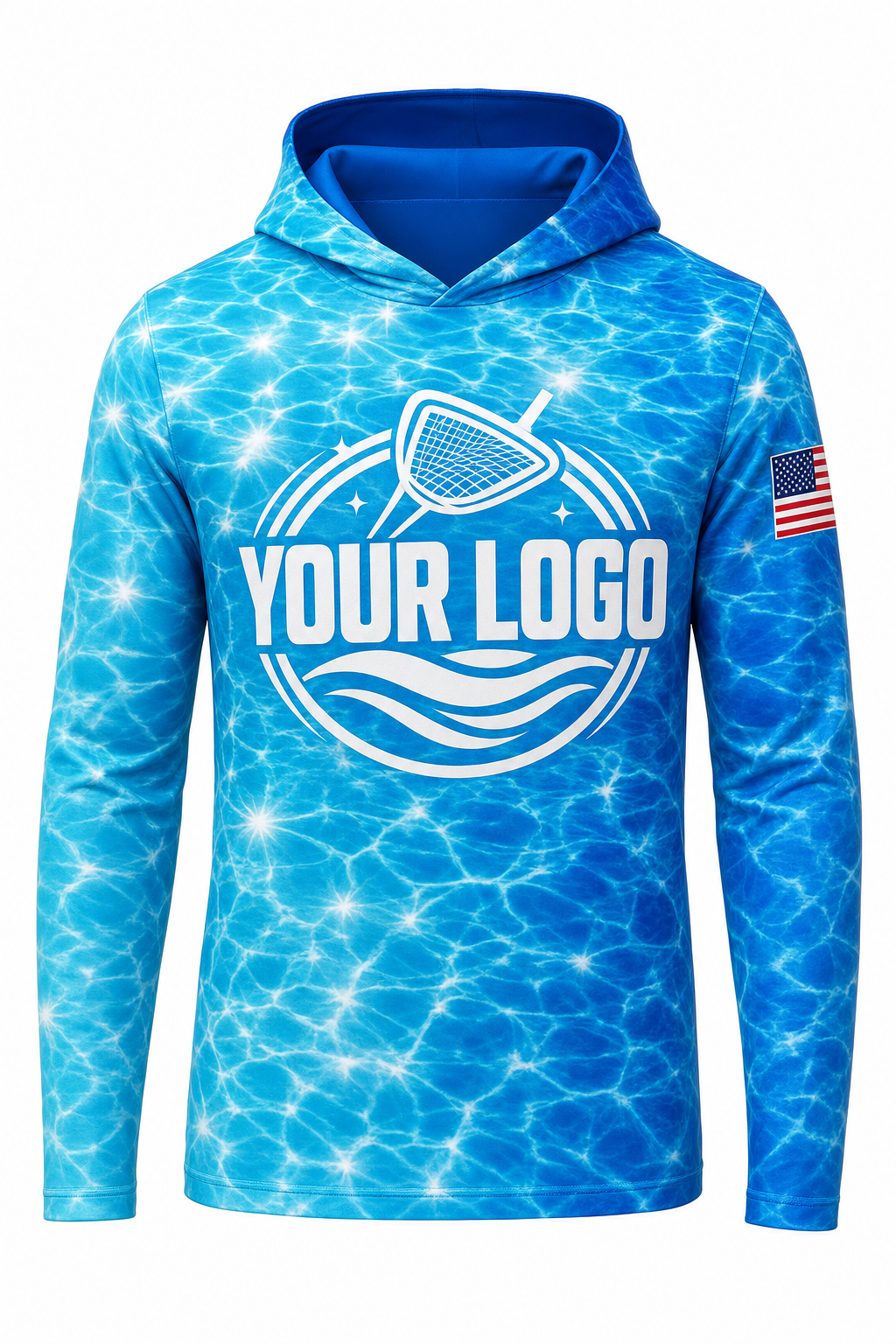 Azure Sun Sparkle custom pool cleaning crew uniform hoodie — front (hoodie-front)