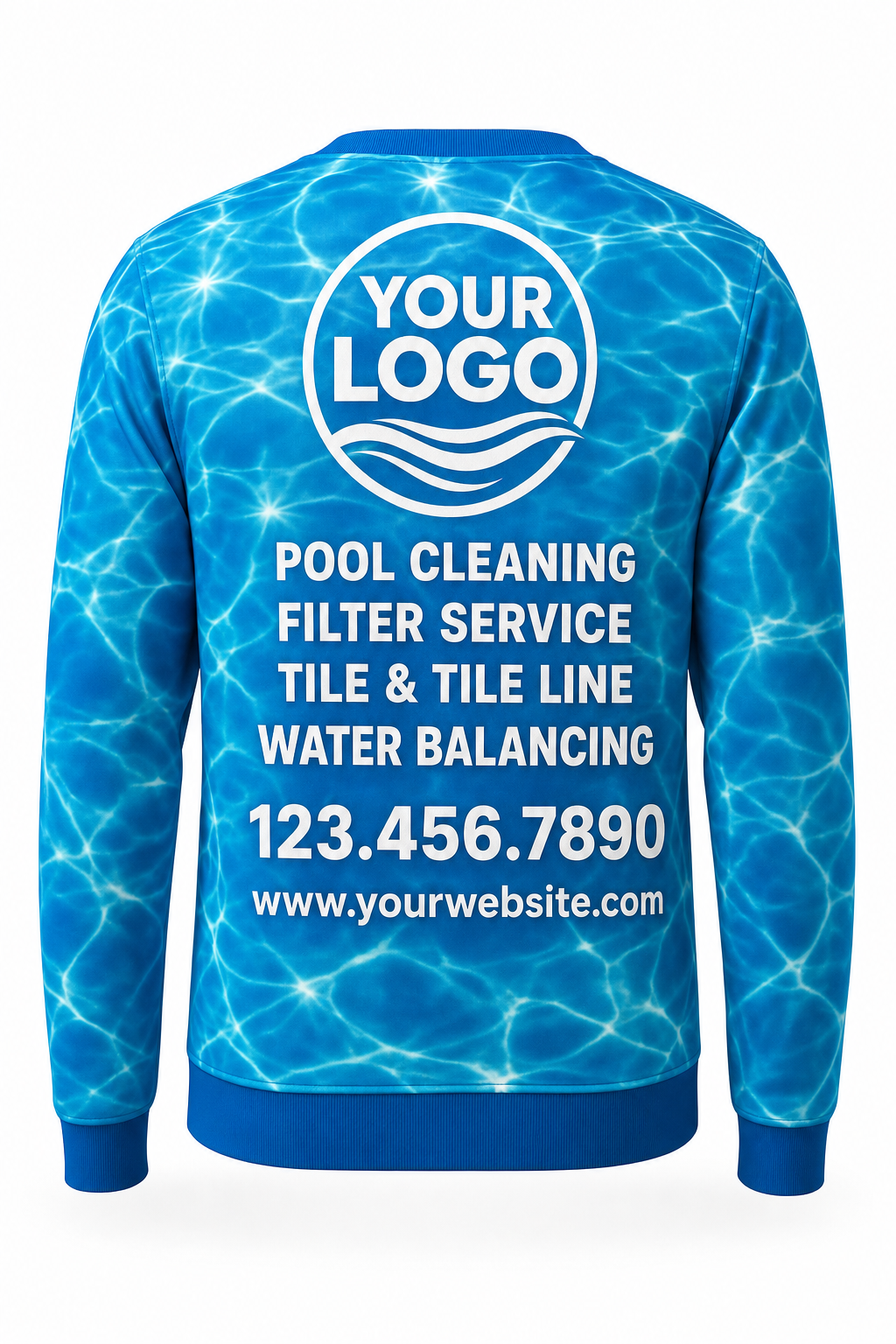 Azure Sun Sparkle custom pool cleaning crew uniform sweatshirt — back (sweatshirt-back)