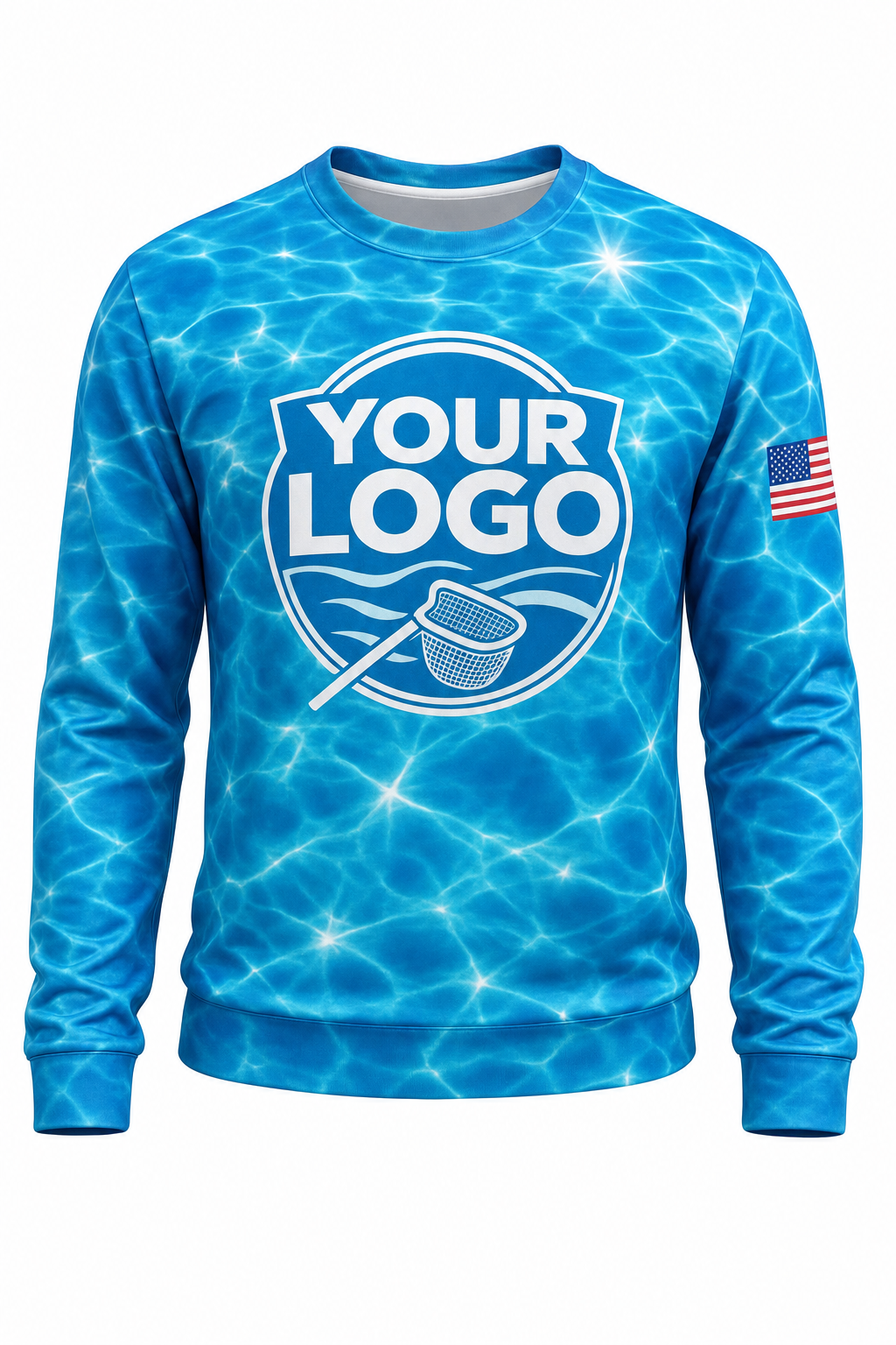 Azure Sun Sparkle custom pool cleaning crew uniform sweatshirt — front (sweatshirt-front)