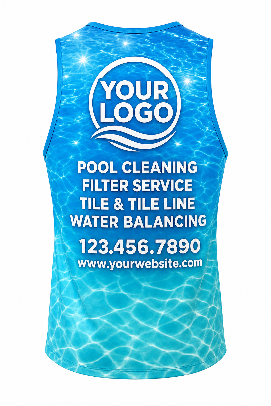 Azure Sun Sparkle custom pool cleaning & service crew uniform Tank Top — back
