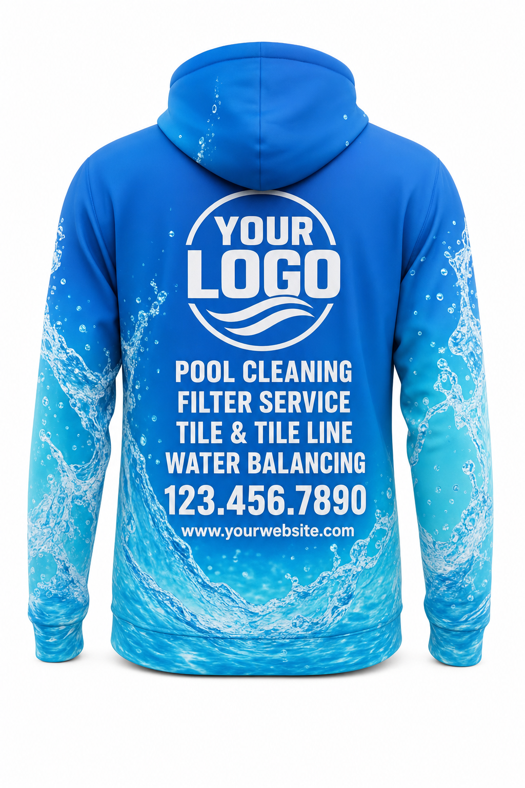 Azure Splash custom pool cleaning crew uniform hoodie — back (hoodie-back)