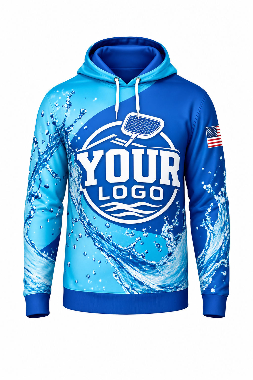 Azure Splash custom pool cleaning crew uniform hoodie — front (hoodie-front)