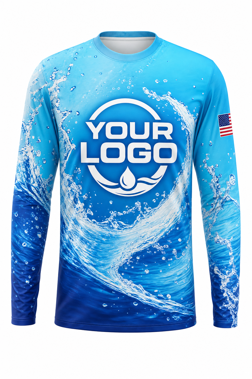 Azure Splash custom pool cleaning crew uniform long-sleeve shirt — front (longsleeve-front)